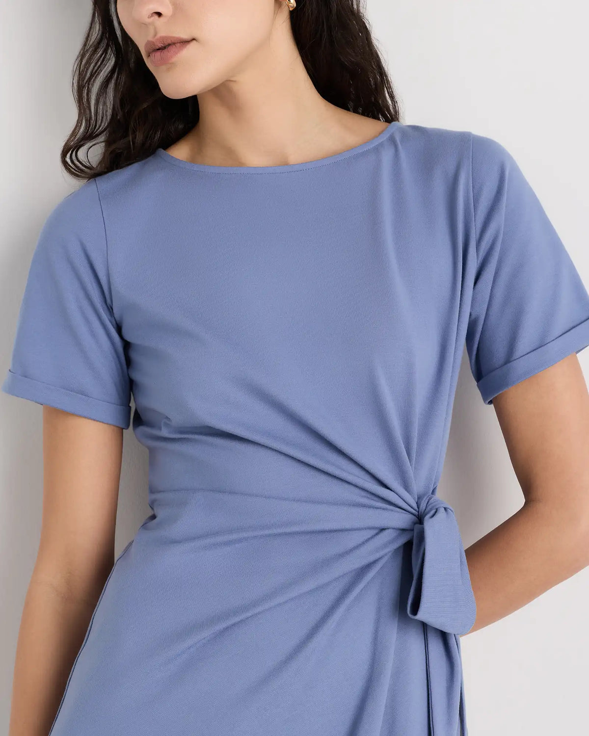 Stretch Cotton Jersey Side Tie Midi Dress
