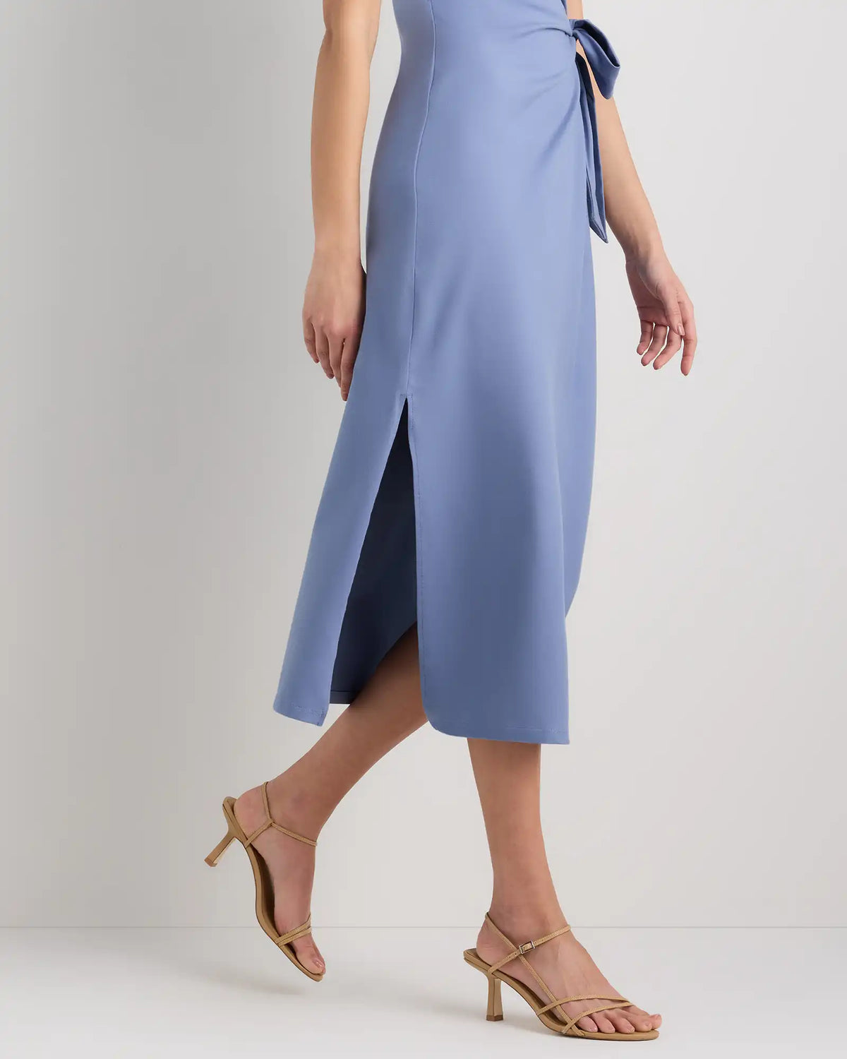 Stretch Cotton Jersey Side Tie Midi Dress