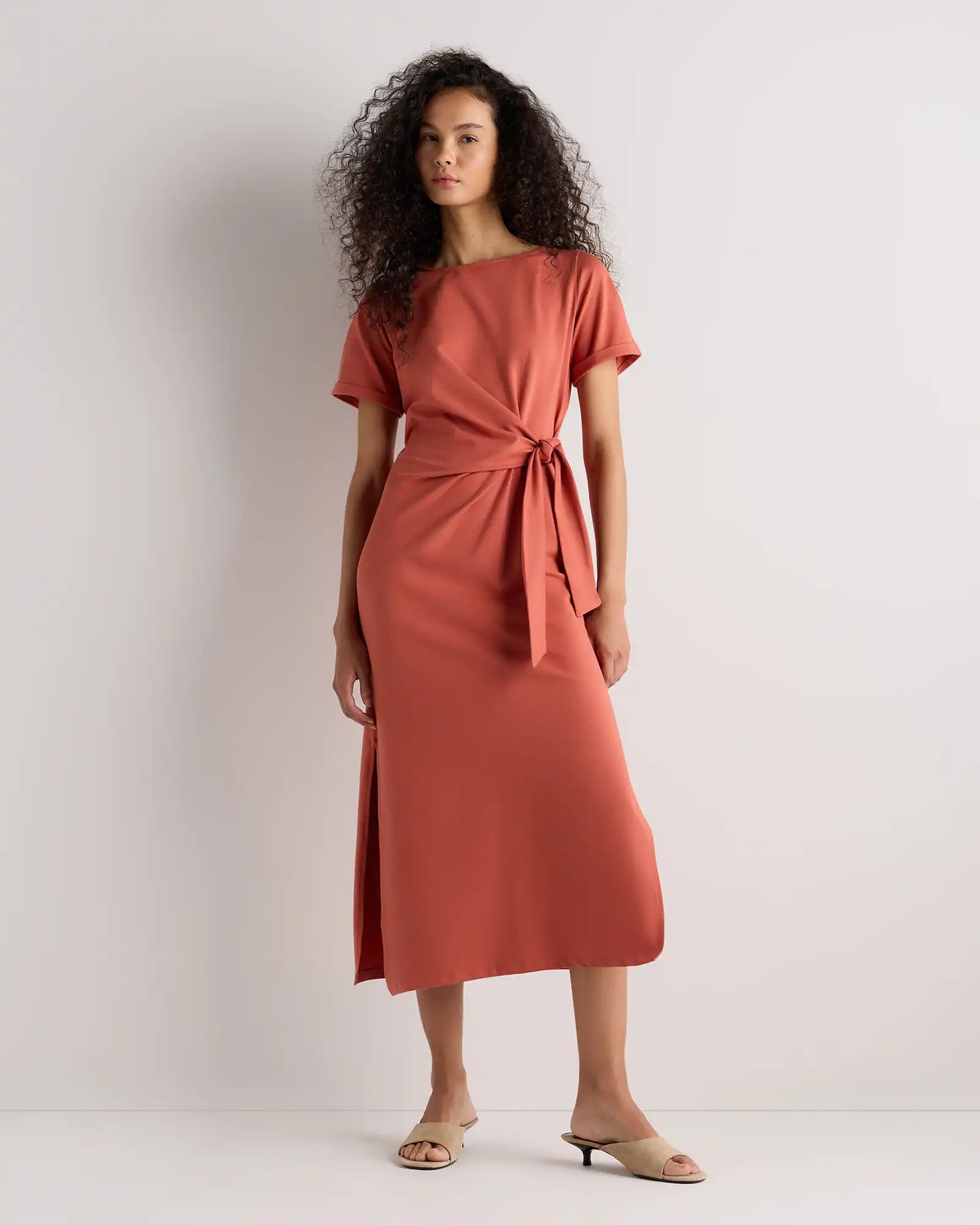 Stretch Cotton Jersey Side Tie Midi Dress