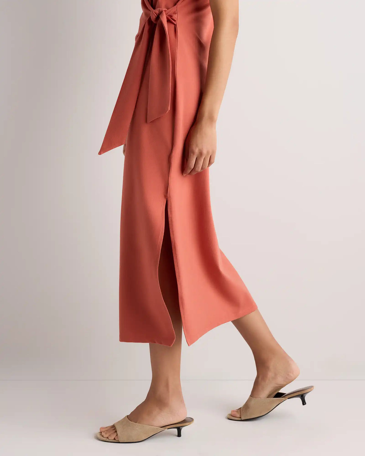 Stretch Cotton Jersey Side Tie Midi Dress