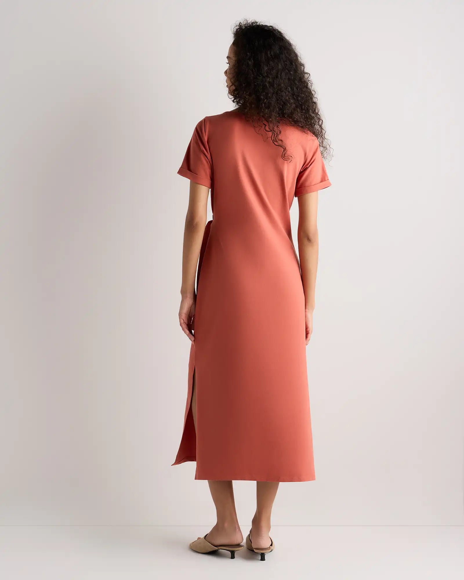 Stretch Cotton Jersey Side Tie Midi Dress
