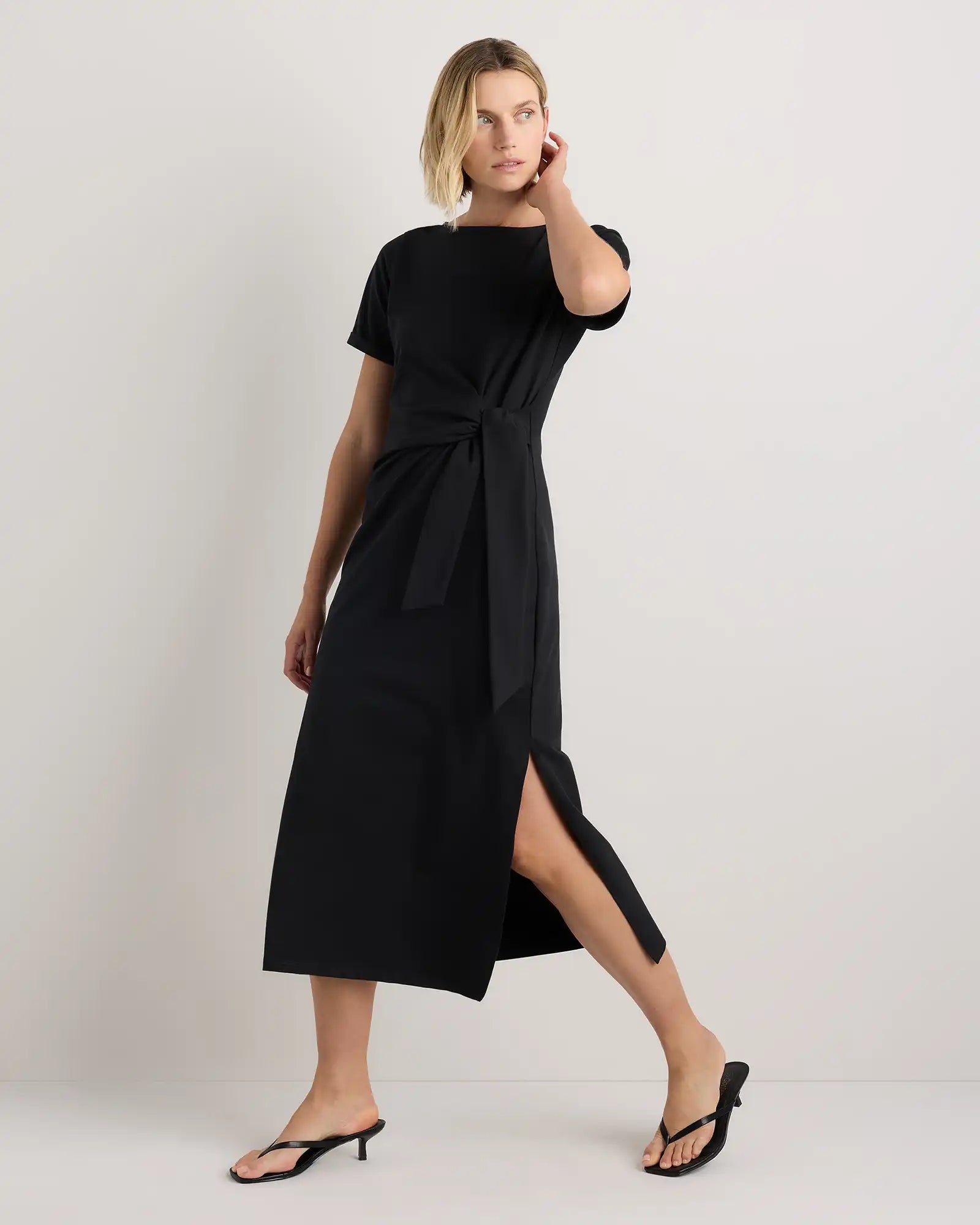 Stretch Cotton Jersey Side Tie Midi Dress