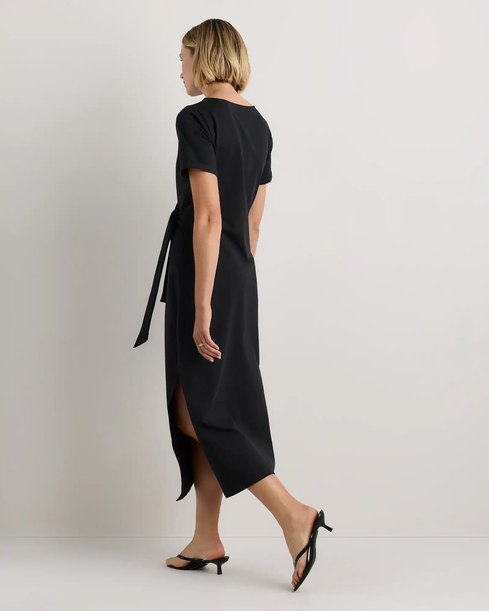 Stretch Cotton Jersey Side Tie Midi Dress