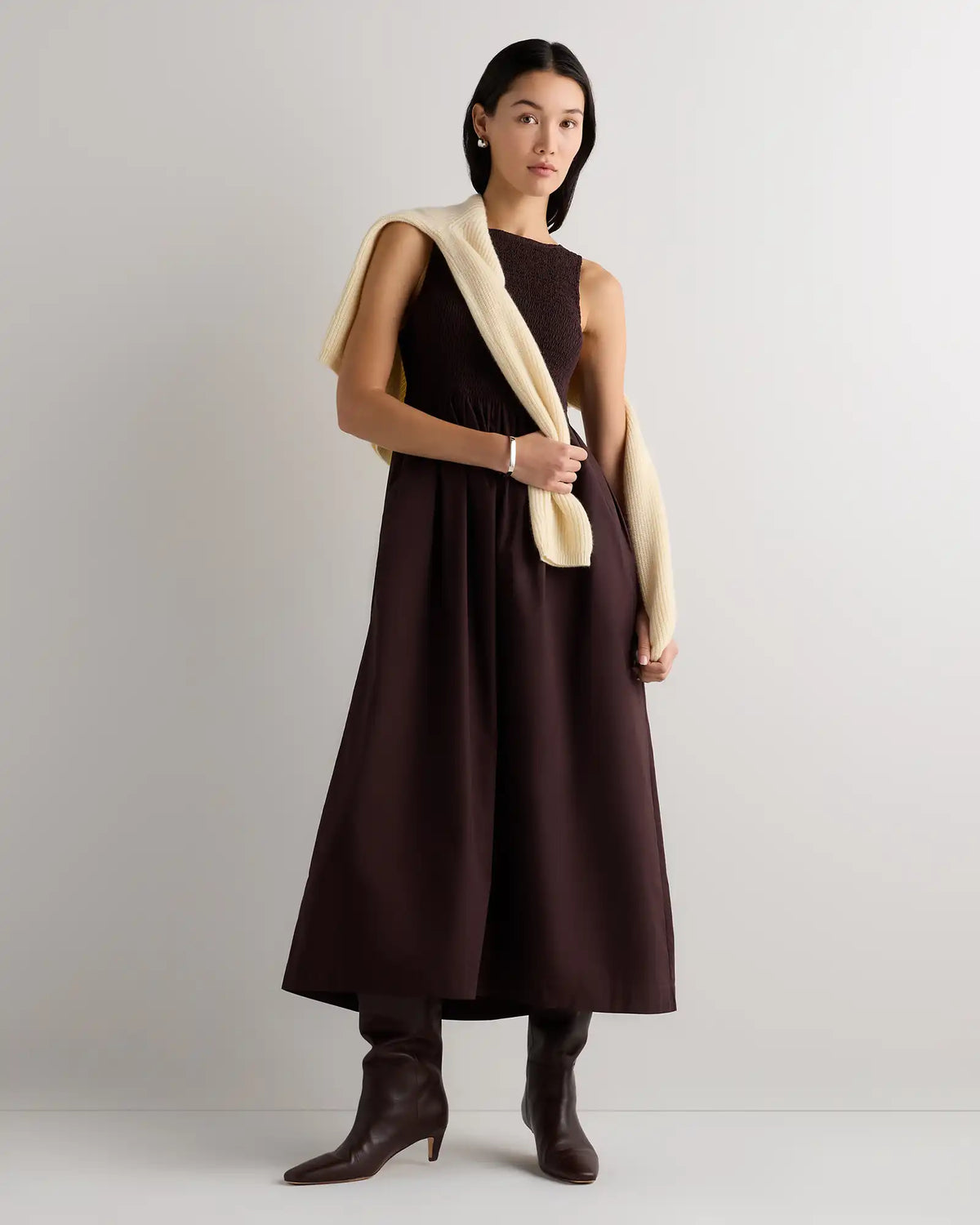 100% Organic Cotton Poplin Boatneck Maxi Dress