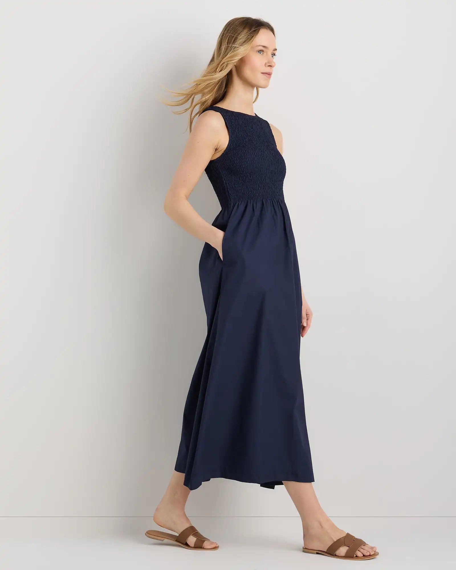 100% Organic Cotton Poplin Boatneck Maxi Dress