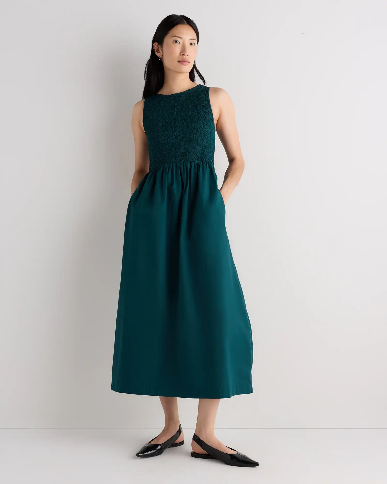 100% Organic Cotton Poplin Boatneck Maxi Dress