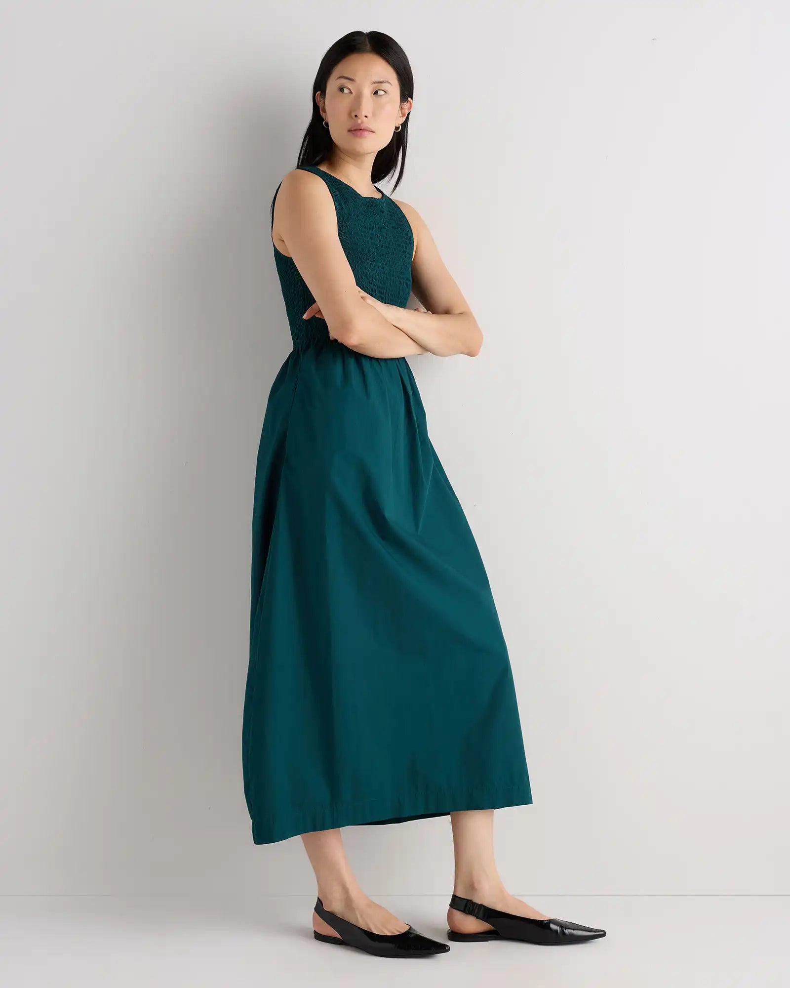 100% Organic Cotton Poplin Boatneck Maxi Dress