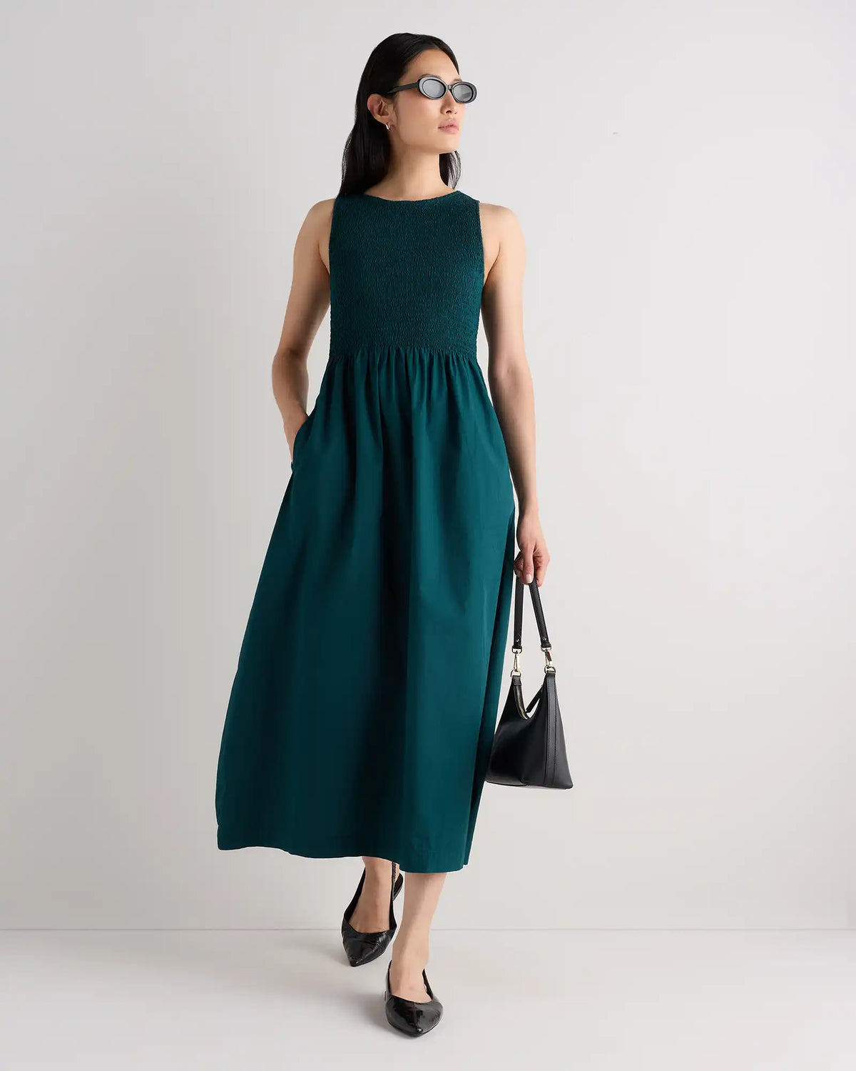 100% Organic Cotton Poplin Boatneck Maxi Dress