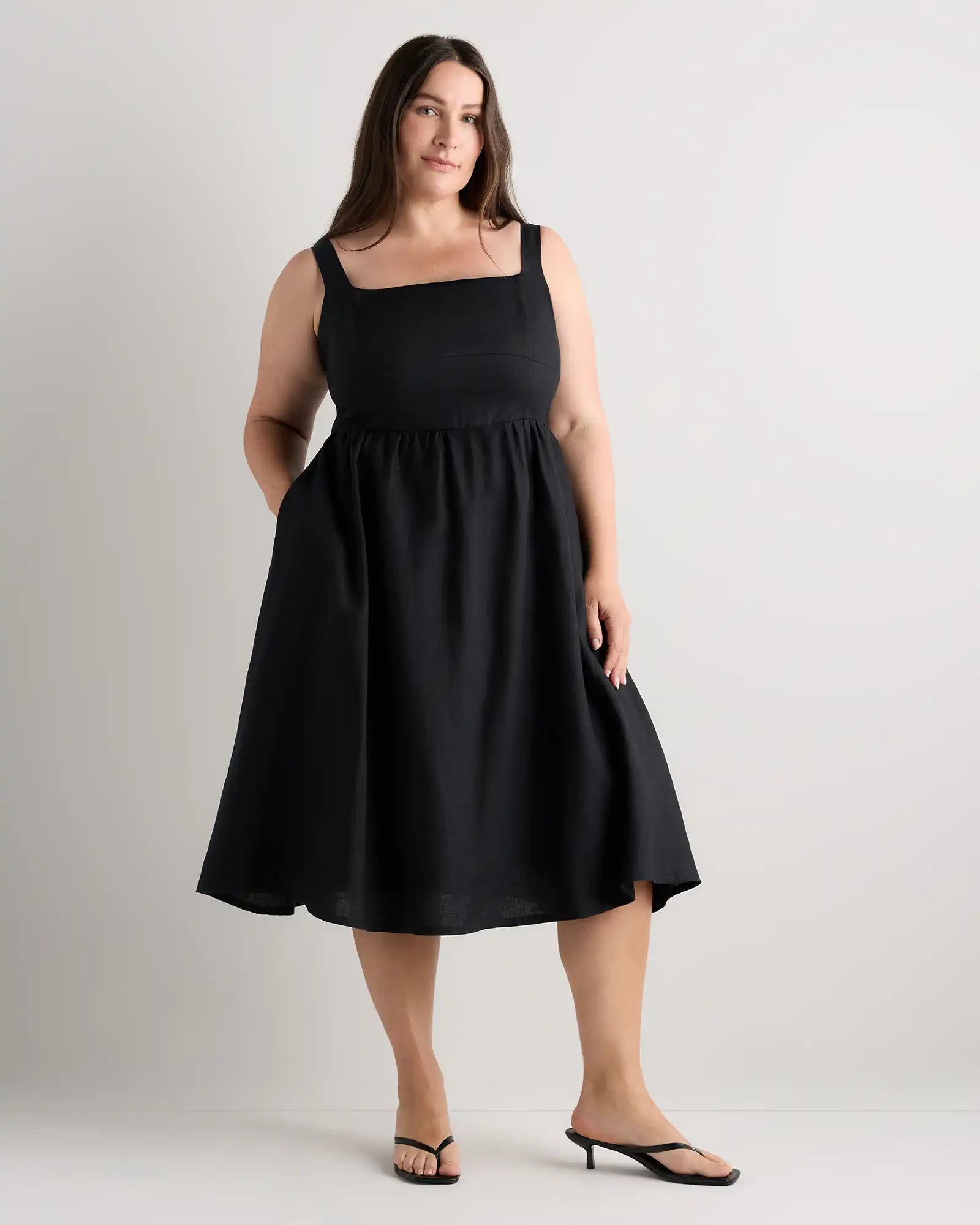 100% European Linen Fit & Flare Midi Dress