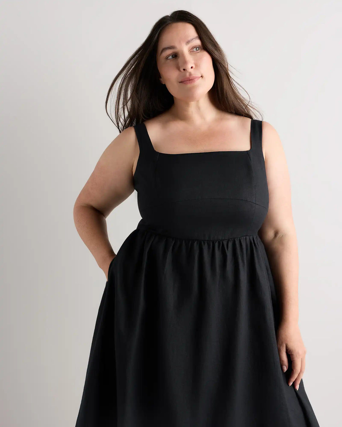 100% European Linen Fit & Flare Midi Dress