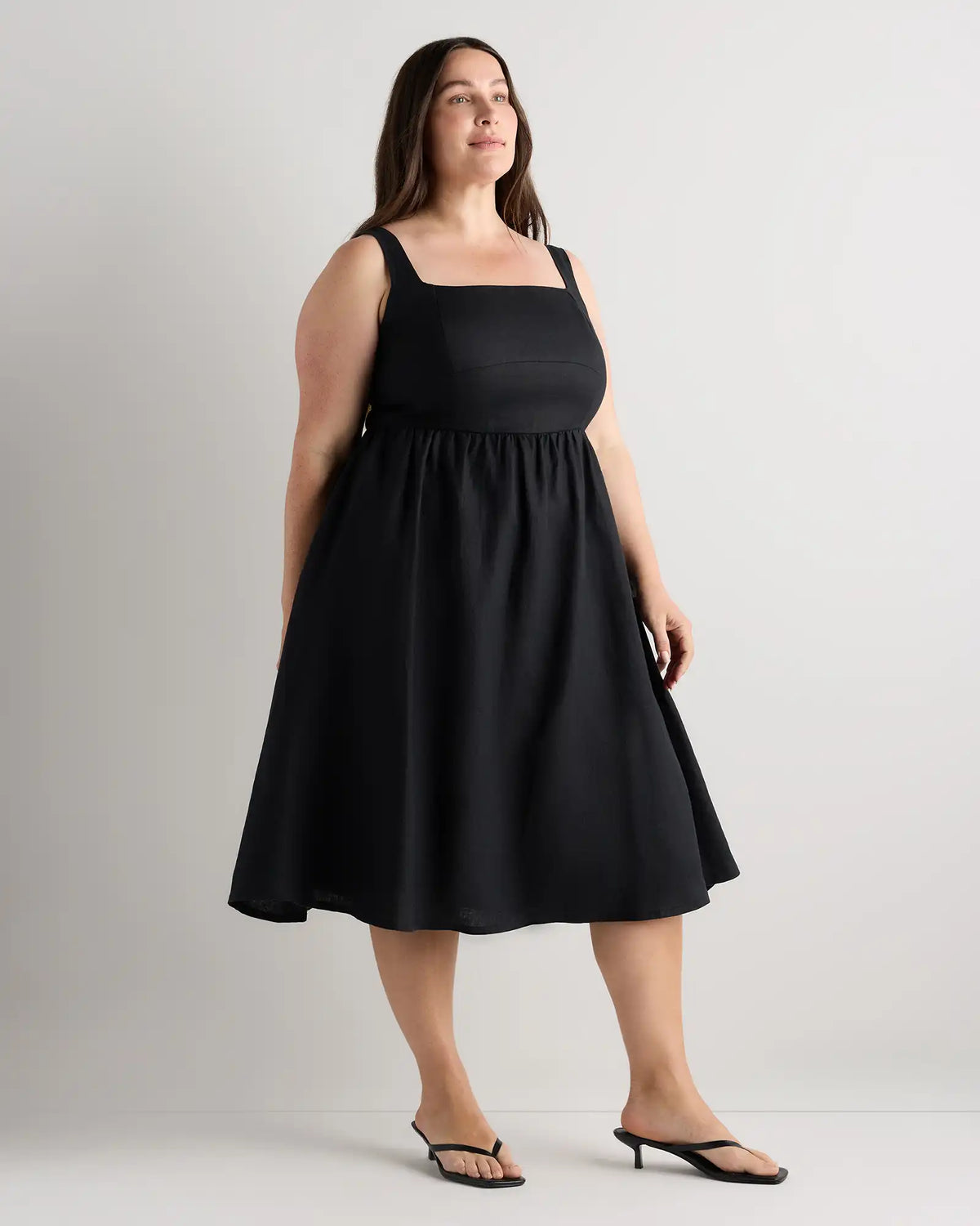 100% European Linen Fit & Flare Midi Dress