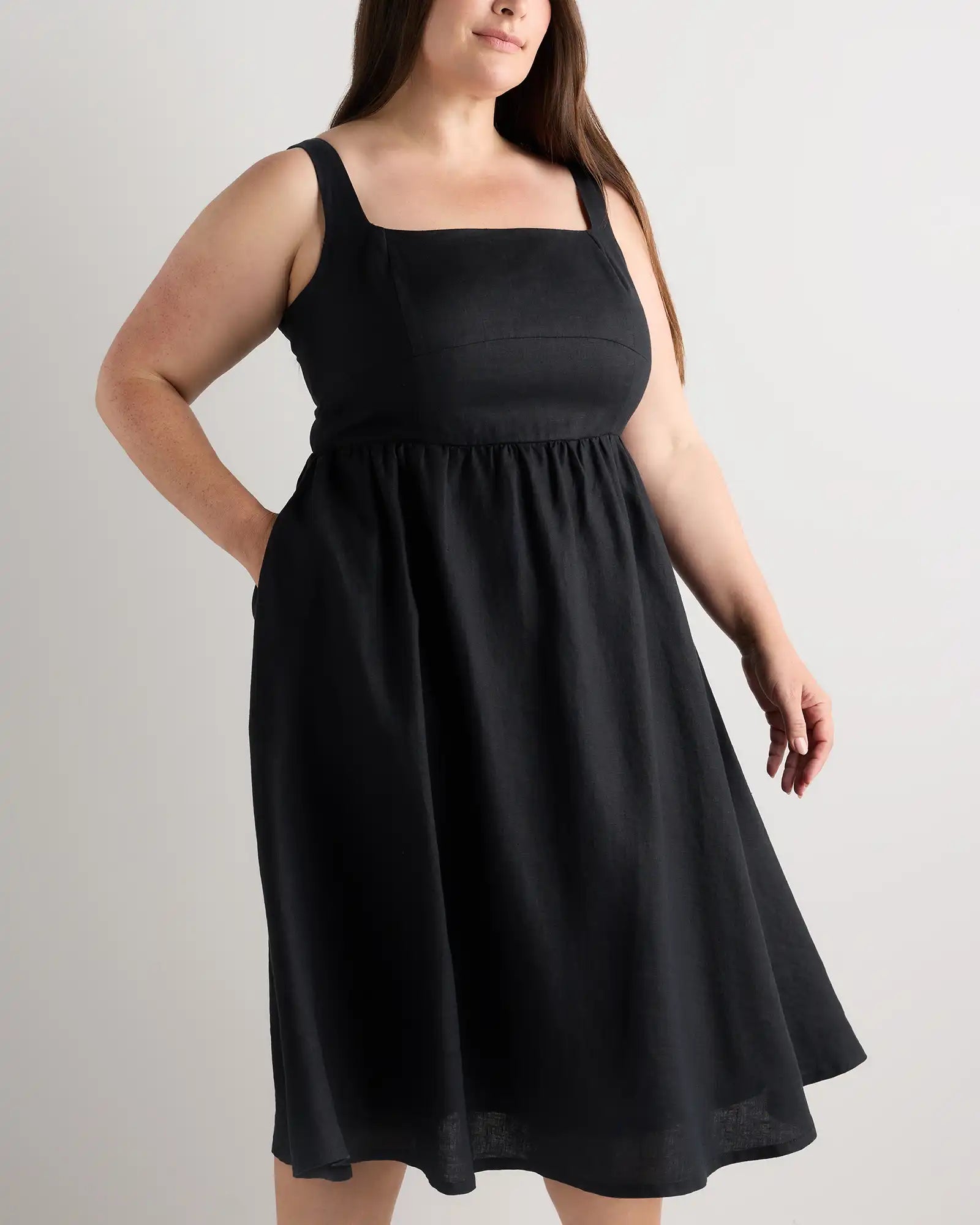 100% European Linen Fit & Flare Midi Dress