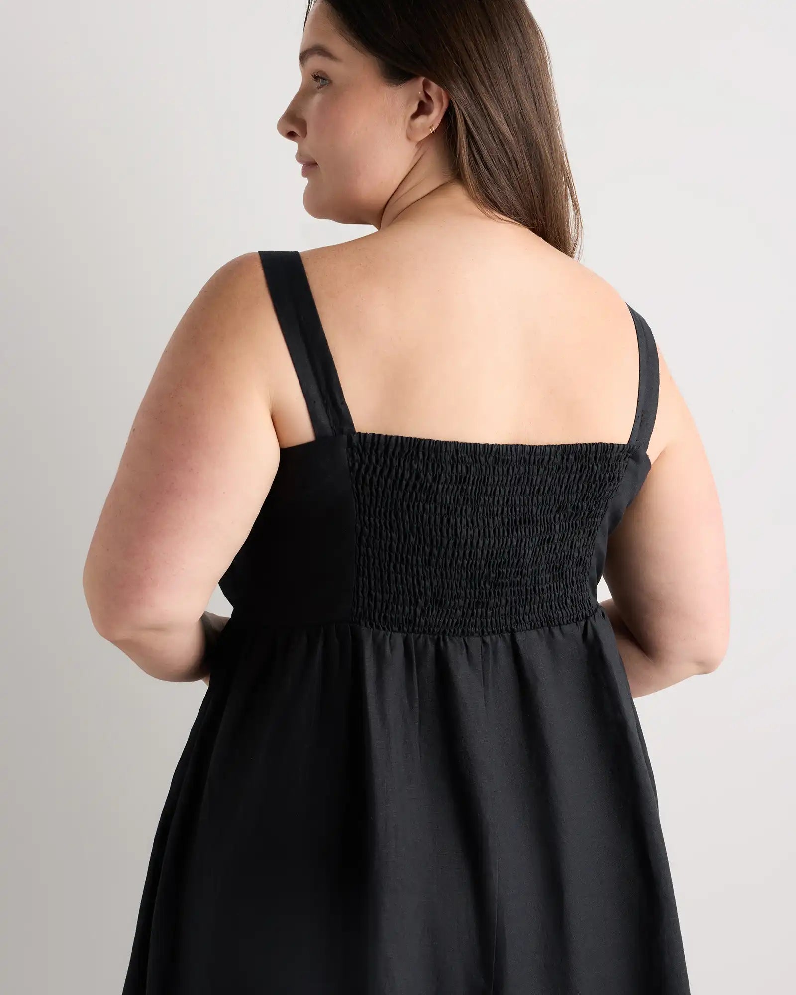 100% European Linen Fit & Flare Midi Dress