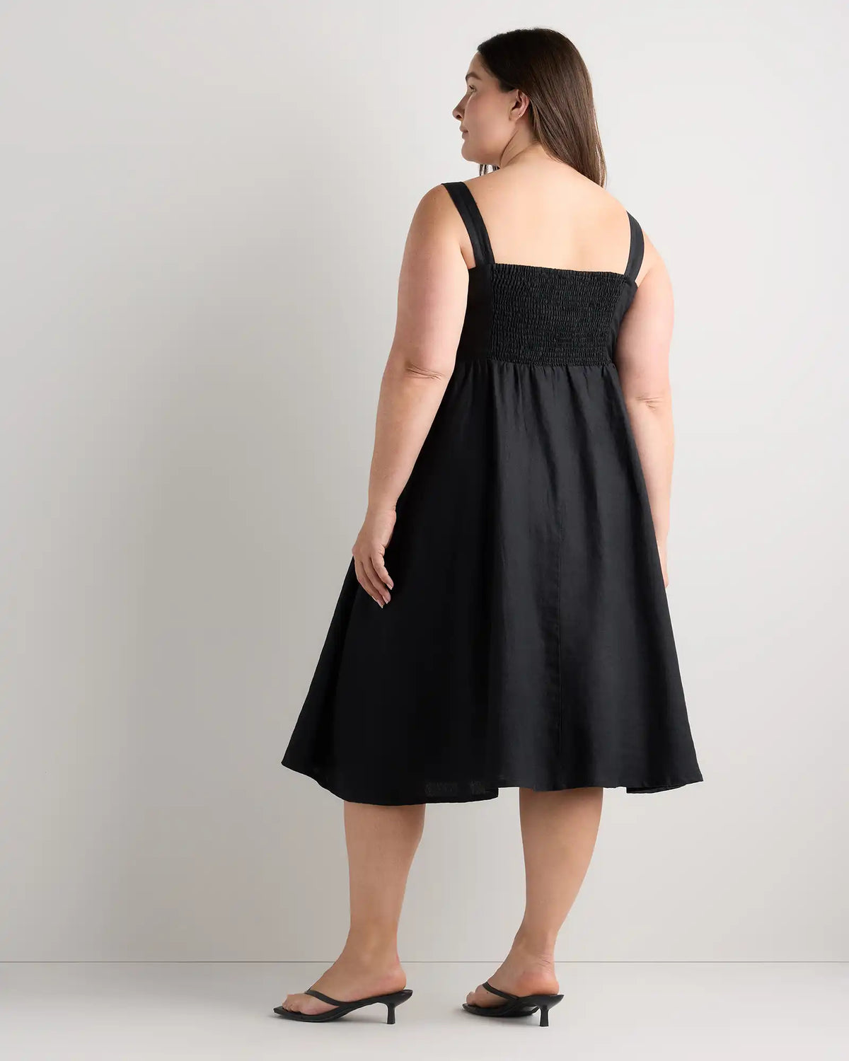 100% European Linen Fit & Flare Midi Dress