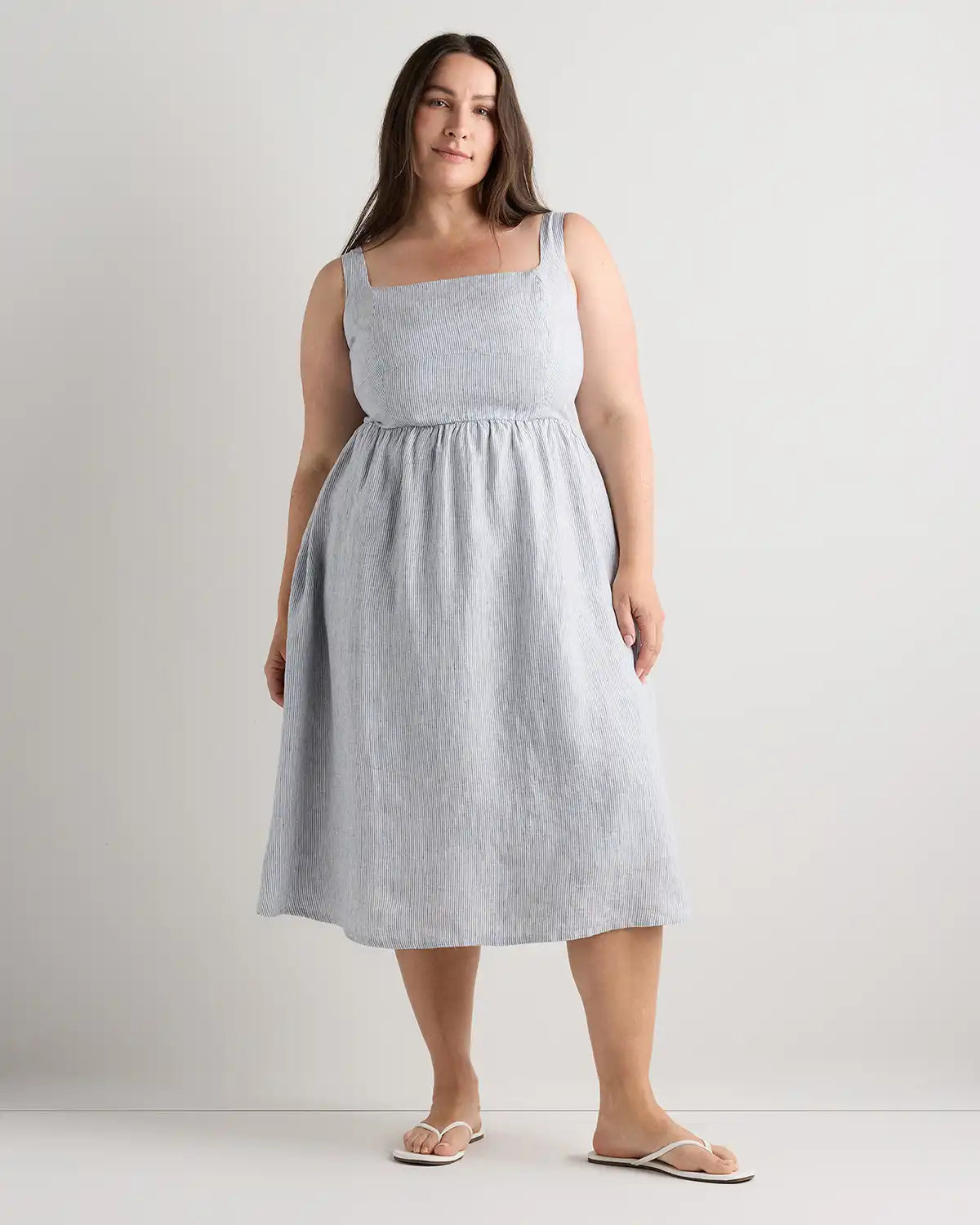 100% European Linen Fit & Flare Midi Dress