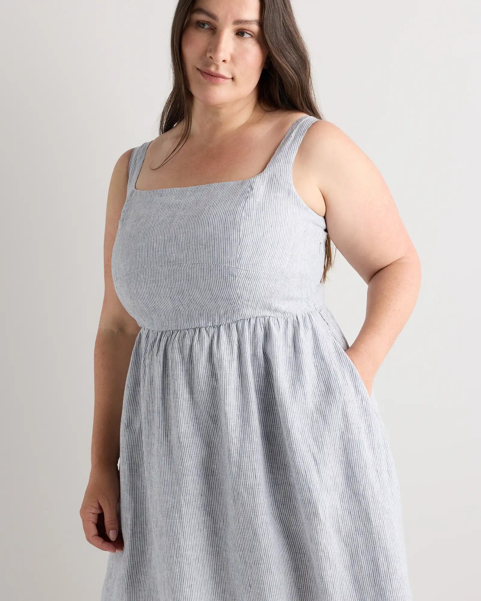100% European Linen Fit & Flare Midi Dress