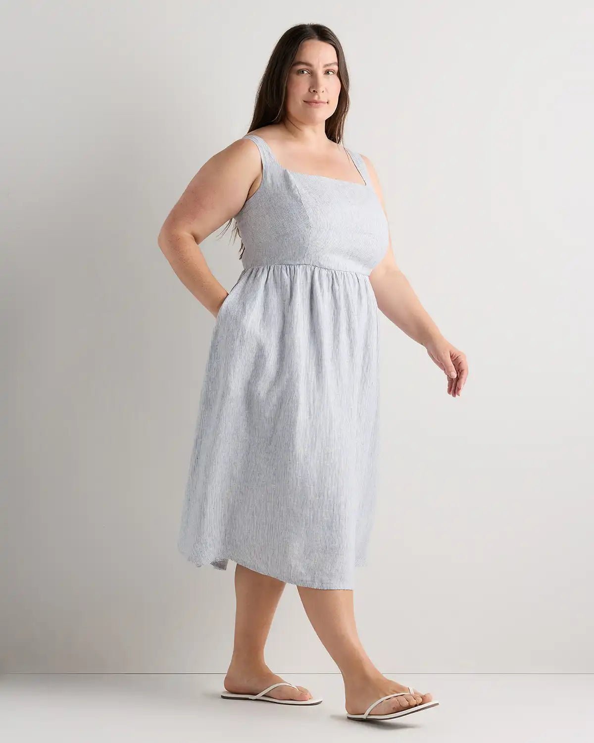 100% European Linen Fit & Flare Midi Dress