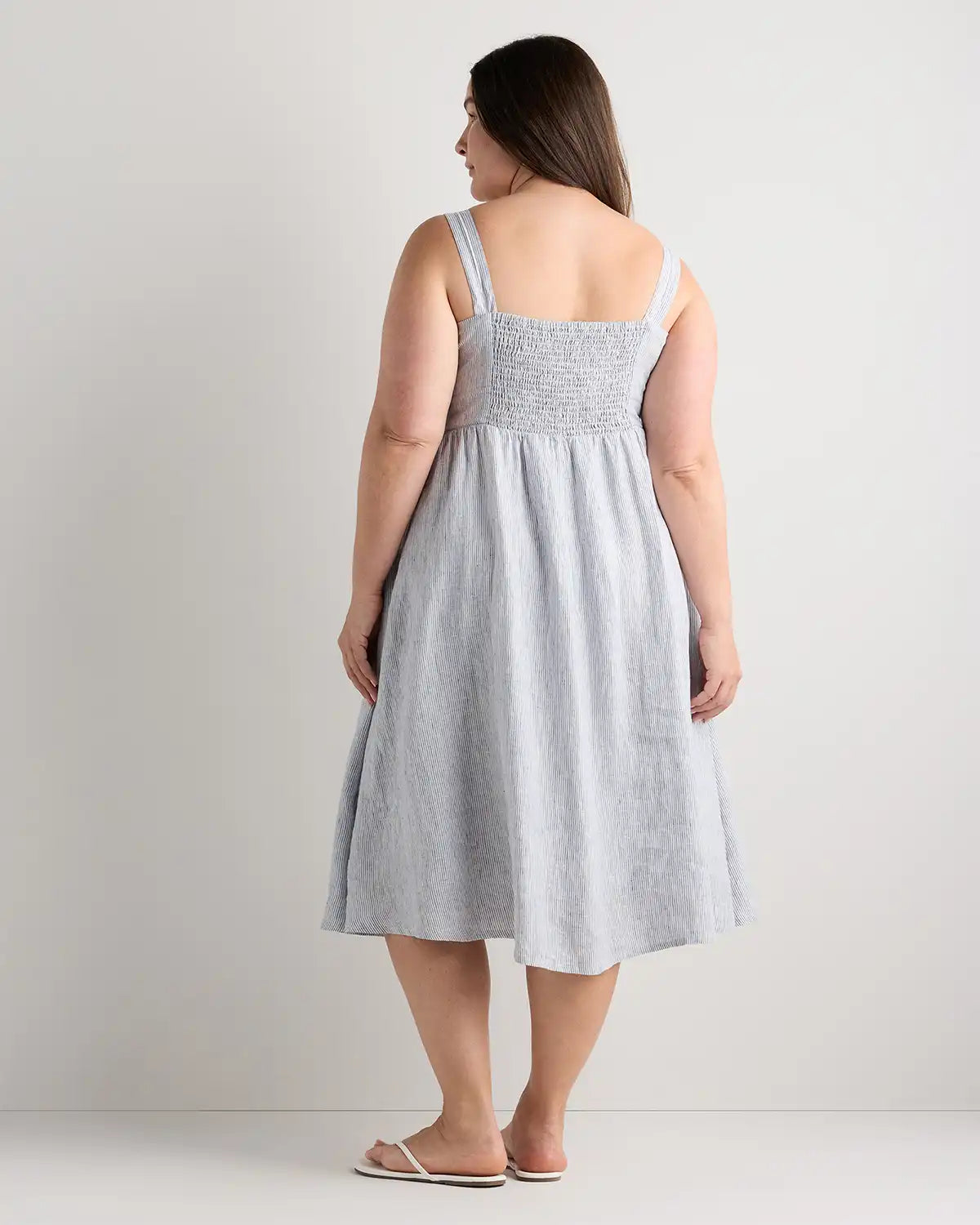 100% European Linen Fit & Flare Midi Dress
