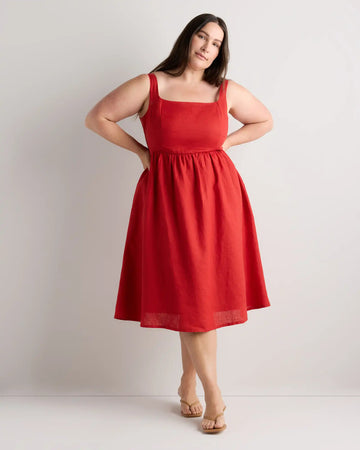 100% European Linen Fit & Flare Midi Dress