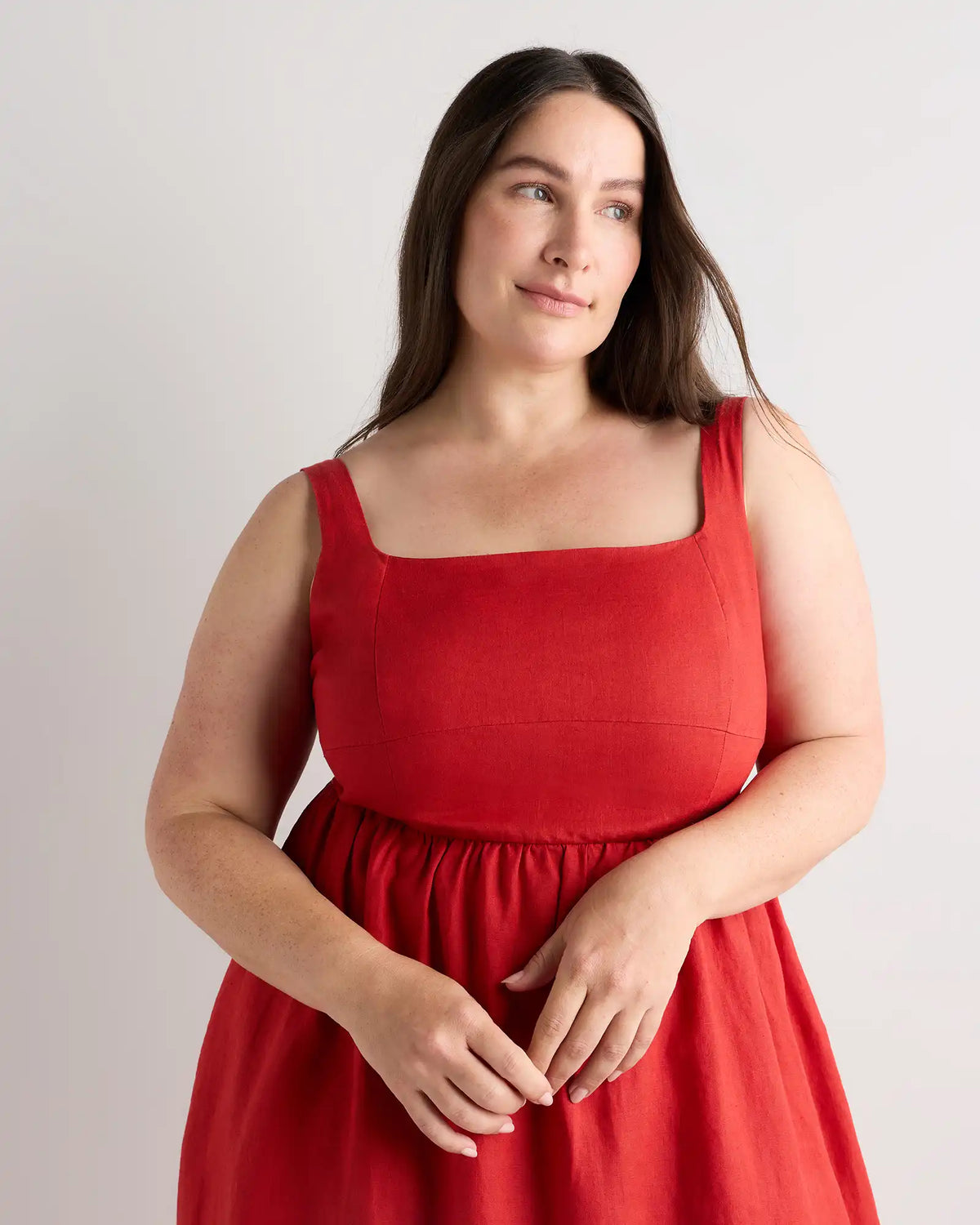 100% European Linen Fit & Flare Midi Dress