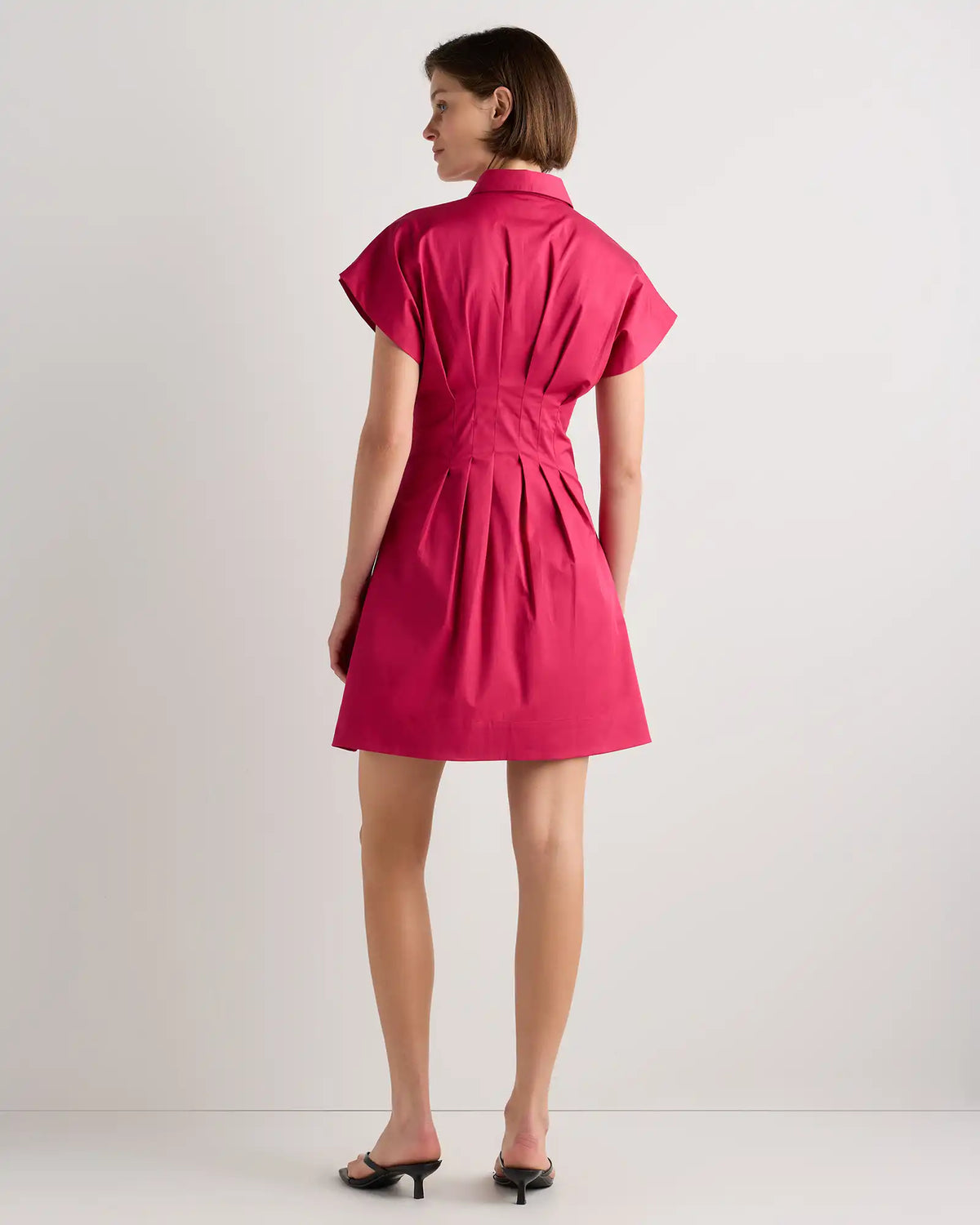 Stretch Twill Pleated Mini Shirt Dress