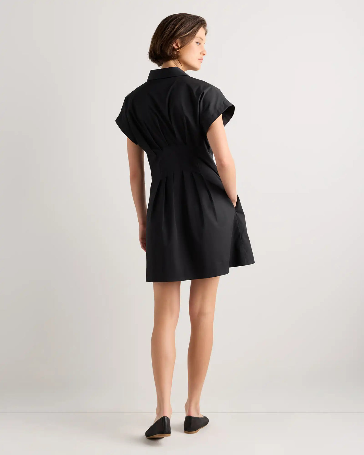 Stretch Twill Pleated Mini Shirt Dress