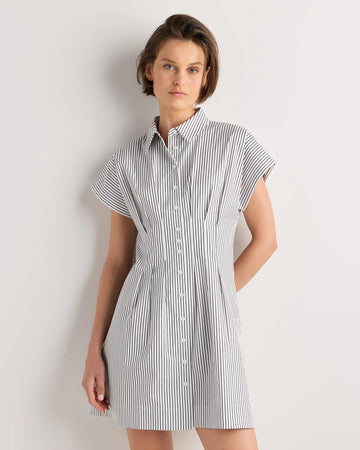 Stretch Twill Pleated Mini Shirt Dress