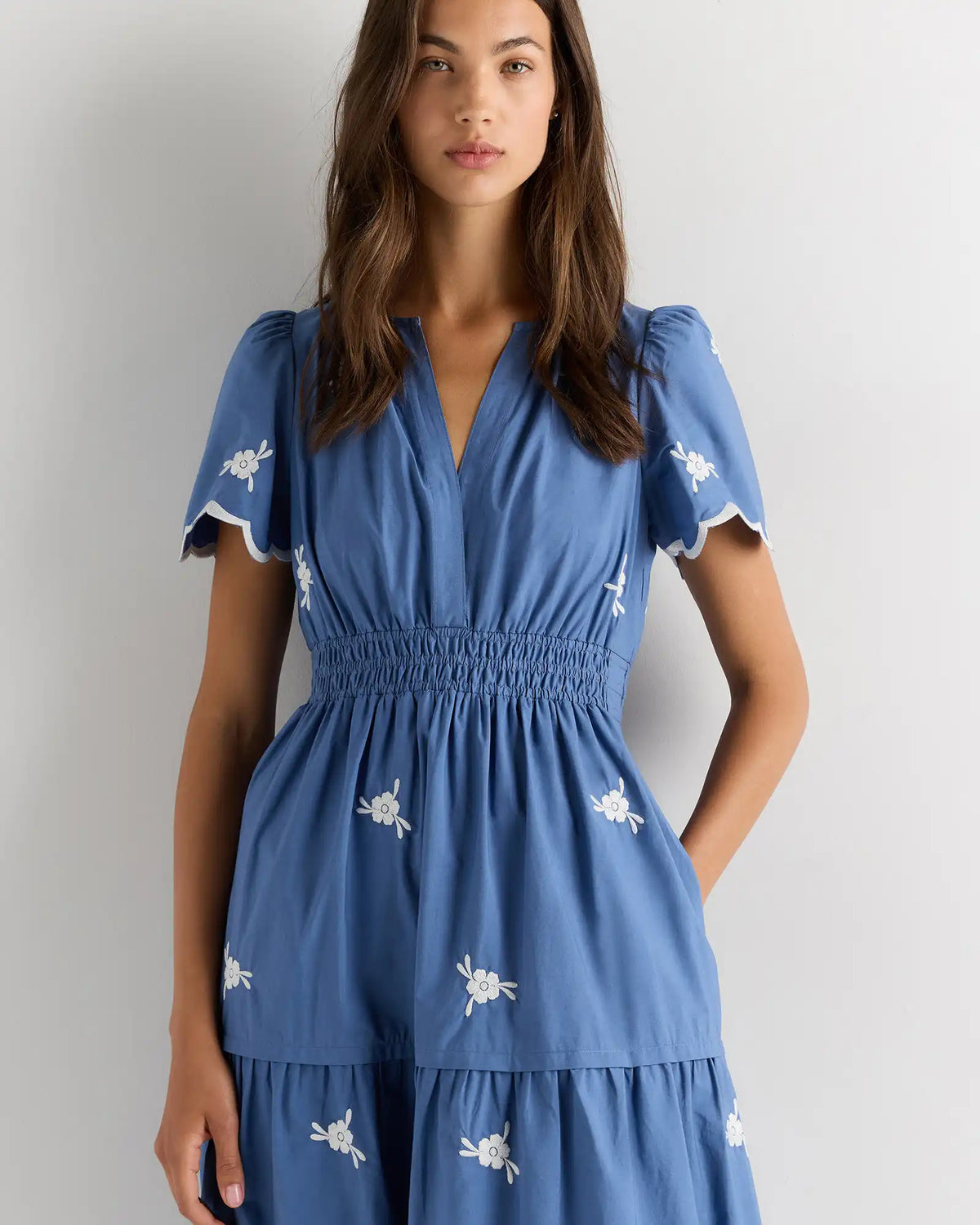 100% Organic Cotton Poplin Embroidered Tiered Maxi Dress