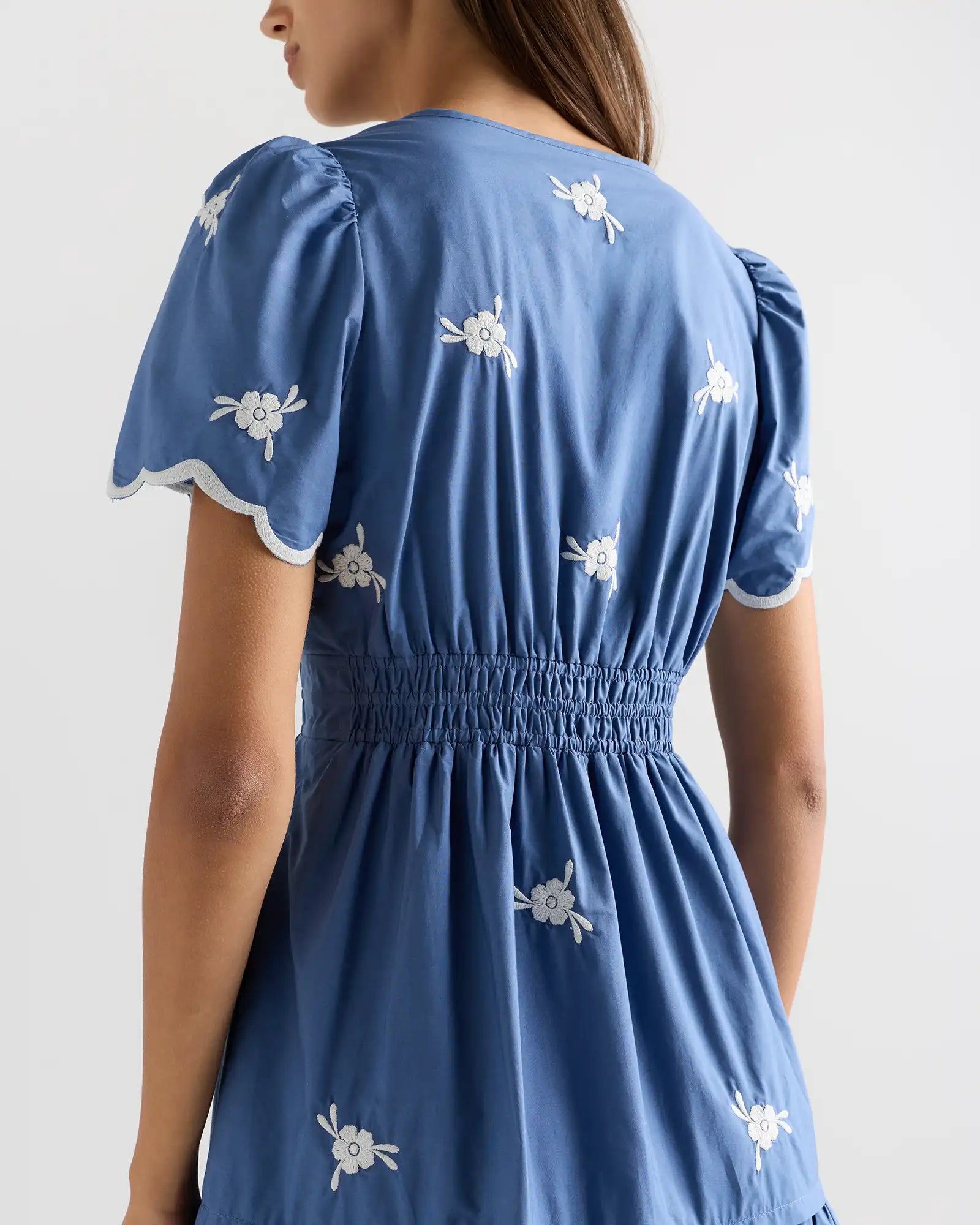 100% Organic Cotton Poplin Embroidered Tiered Maxi Dress