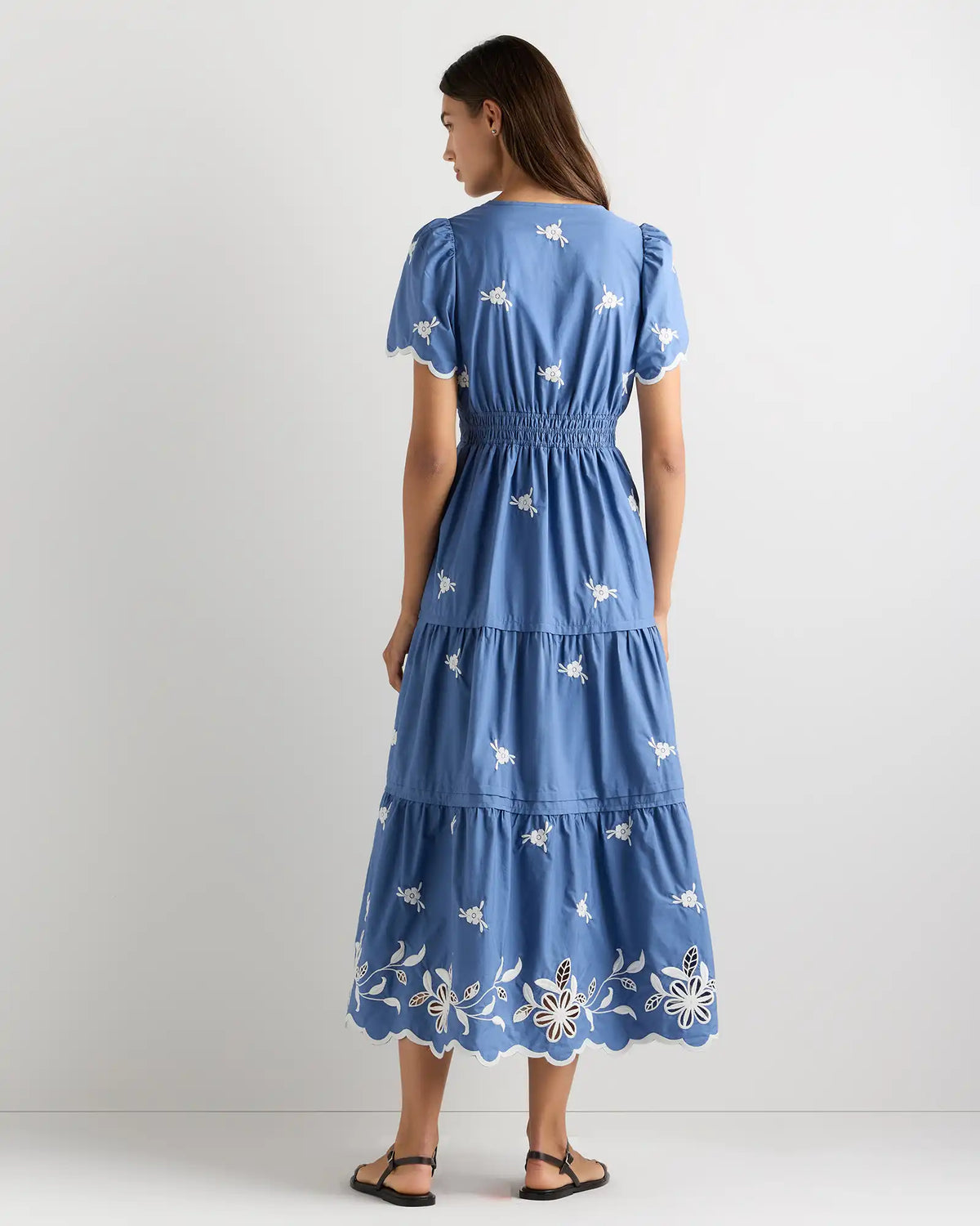 100% Organic Cotton Poplin Embroidered Tiered Maxi Dress