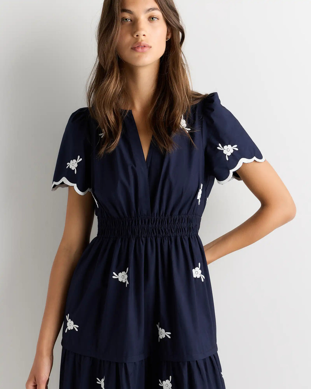 100% Organic Cotton Poplin Embroidered Tiered Maxi Dress