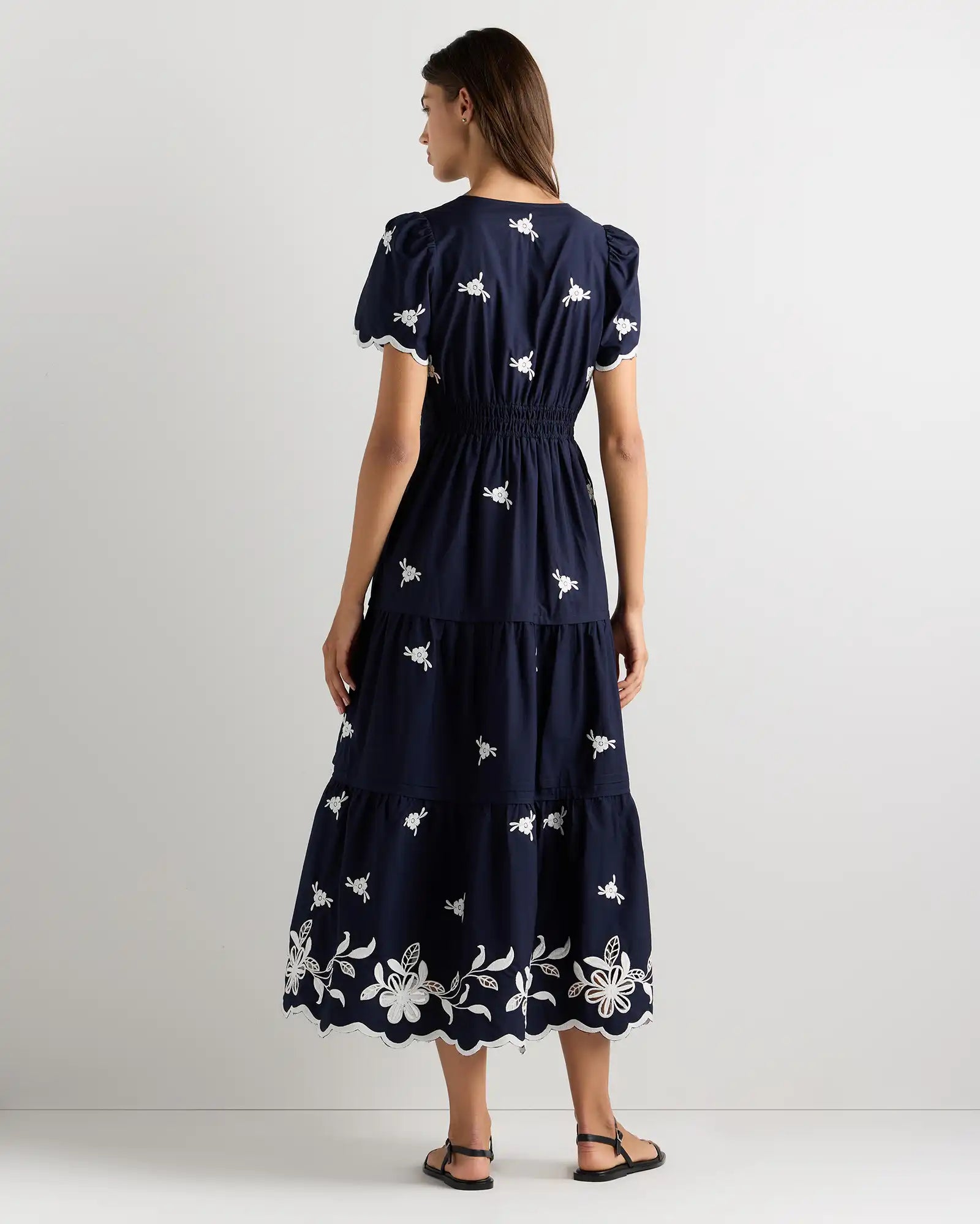 100% Organic Cotton Poplin Embroidered Tiered Maxi Dress