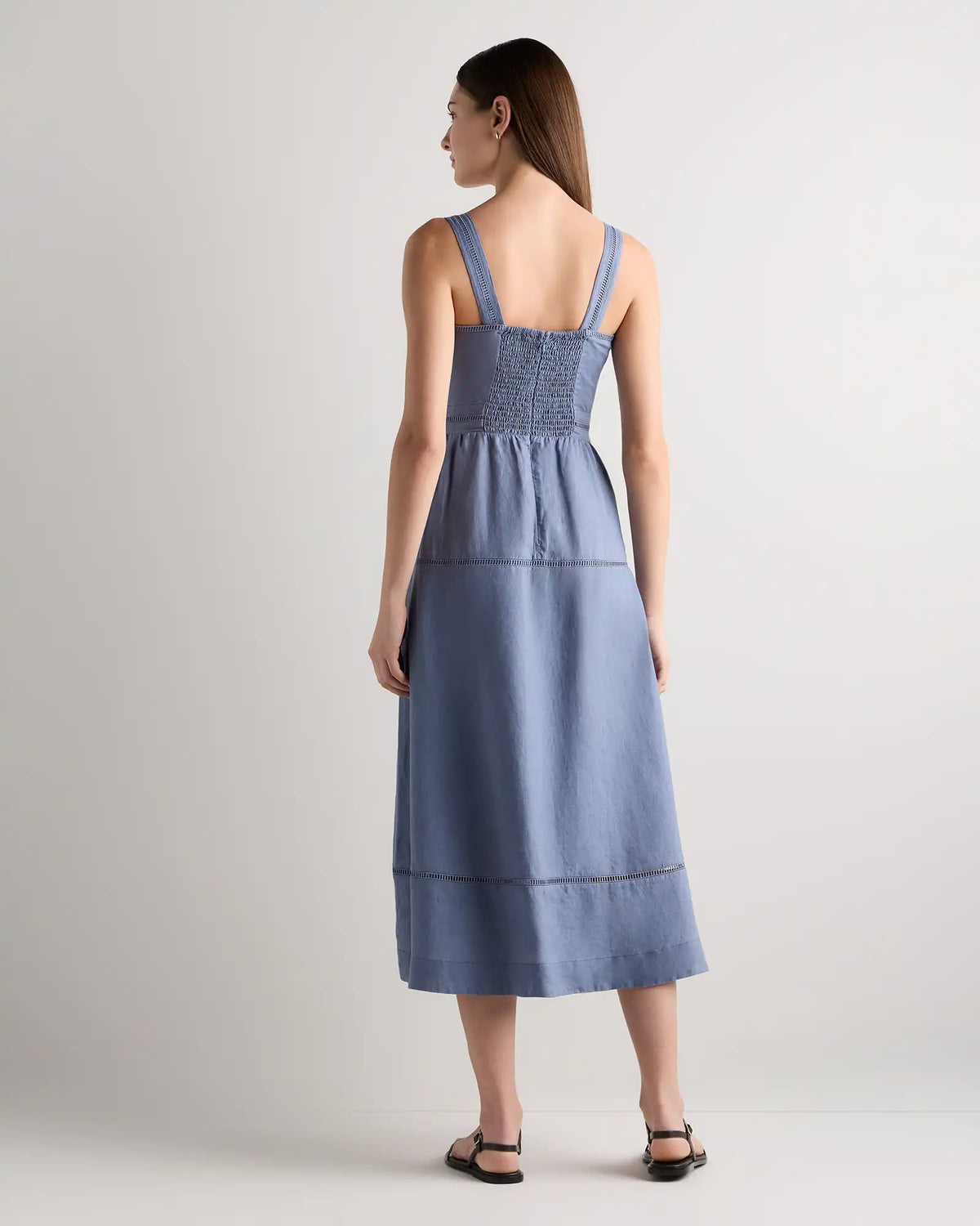 100% European Linen Ladder Stitch Midi Dress