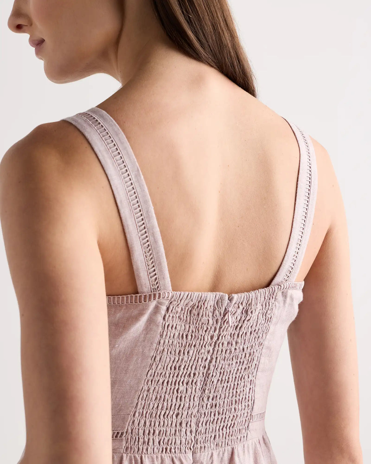 100% European Linen Ladder Stitch Midi Dress