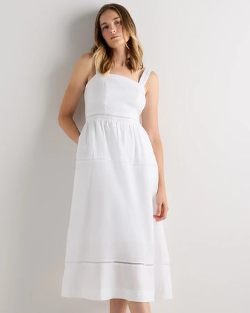 100% European Linen Ladder Stitch Midi Dress