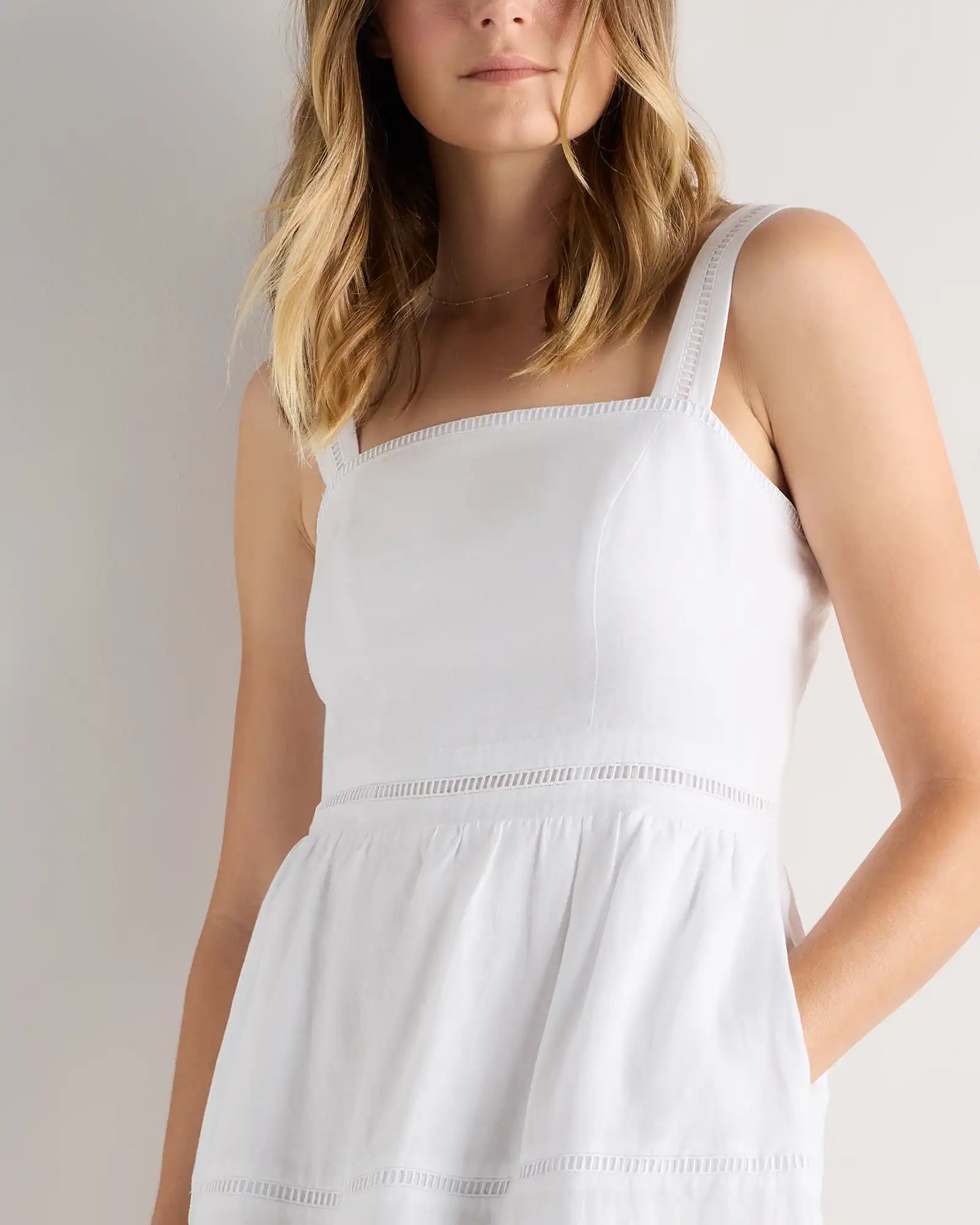 100% European Linen Ladder Stitch Midi Dress