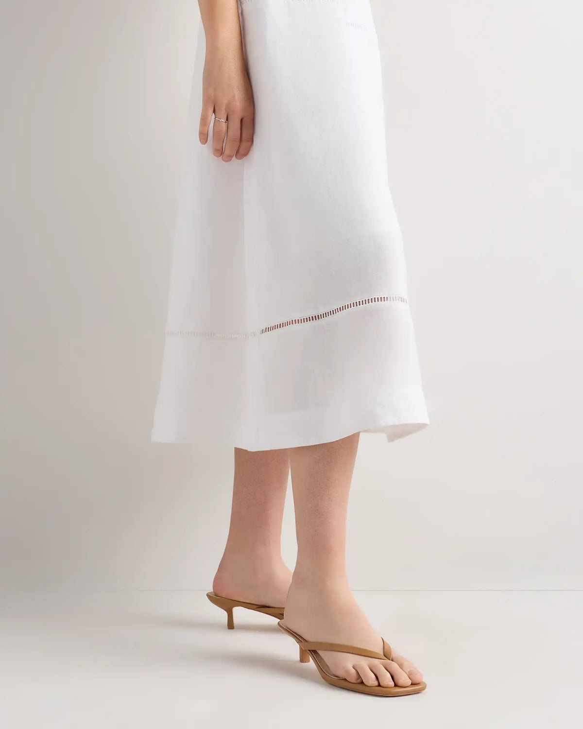 100% European Linen Ladder Stitch Midi Dress