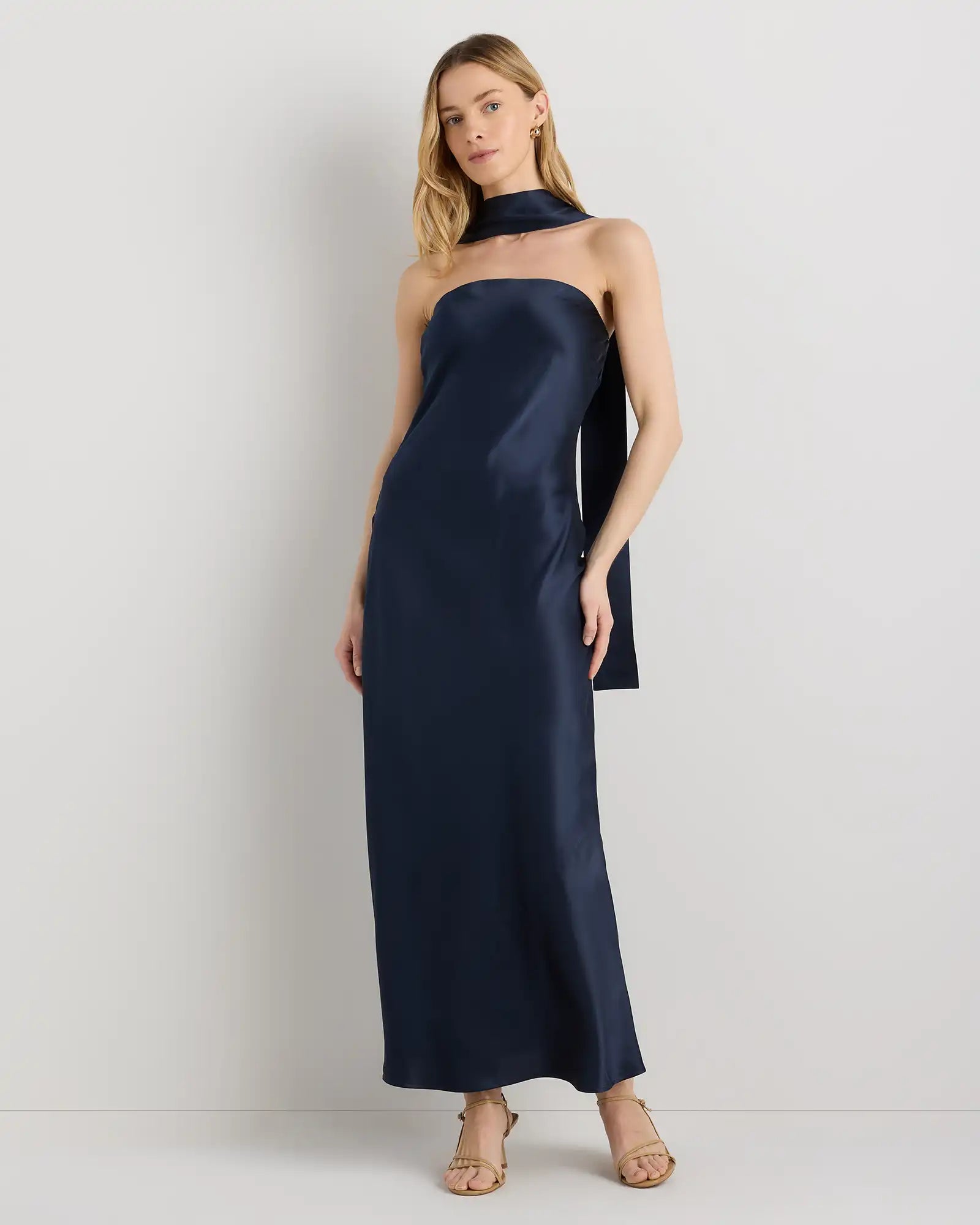 100% Washable Silk Strapless Scarf Maxi Dress