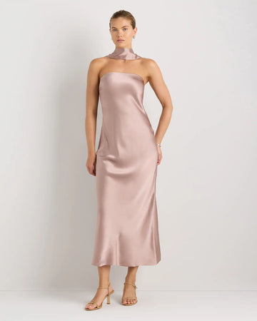 100% Washable Silk Strapless Scarf Maxi Dress