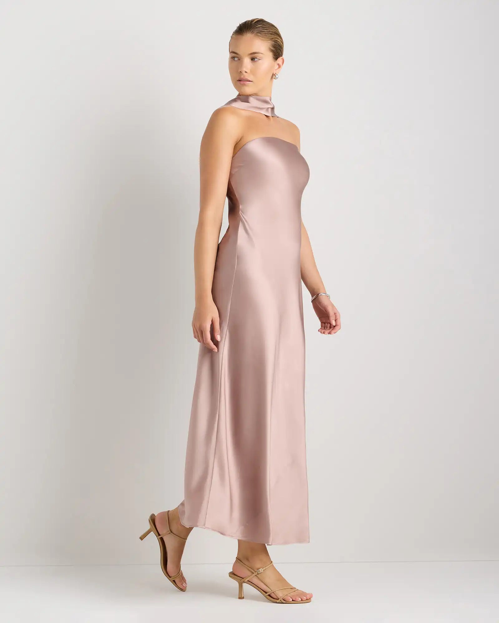 100% Washable Silk Strapless Scarf Maxi Dress