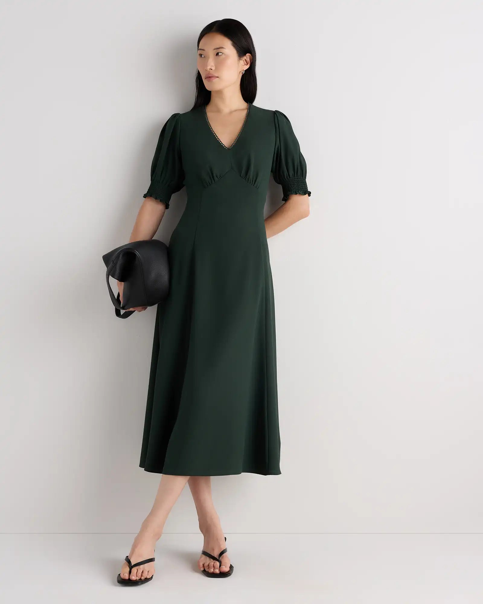 Matte Crepe Puff Sleeve Midi Dress