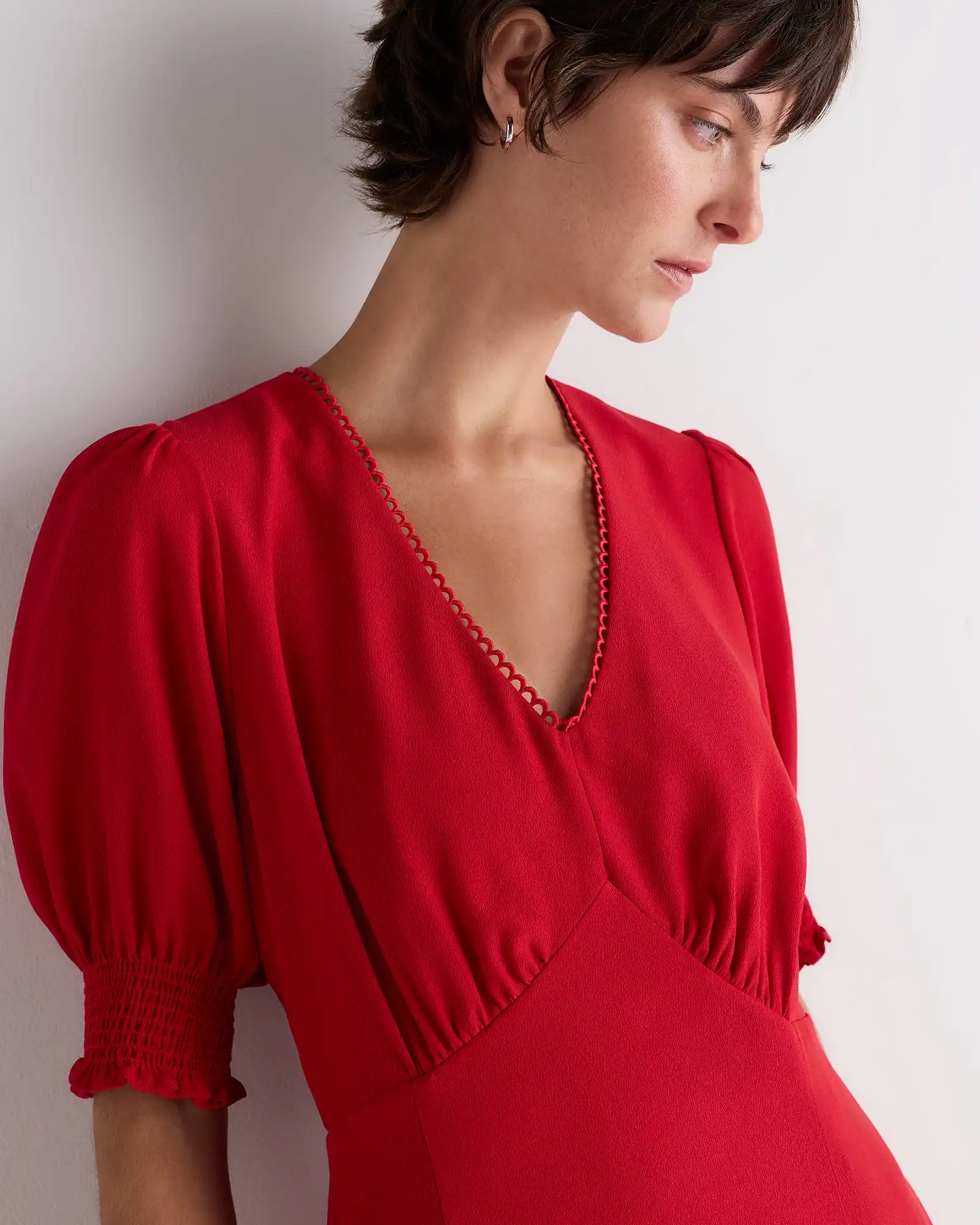 Matte Crepe Puff Sleeve Midi Dress
