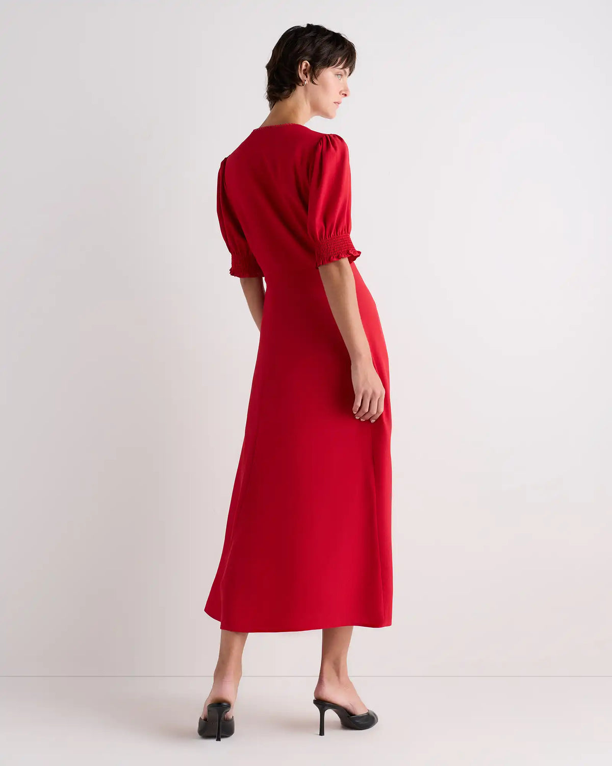 Matte Crepe Puff Sleeve Midi Dress