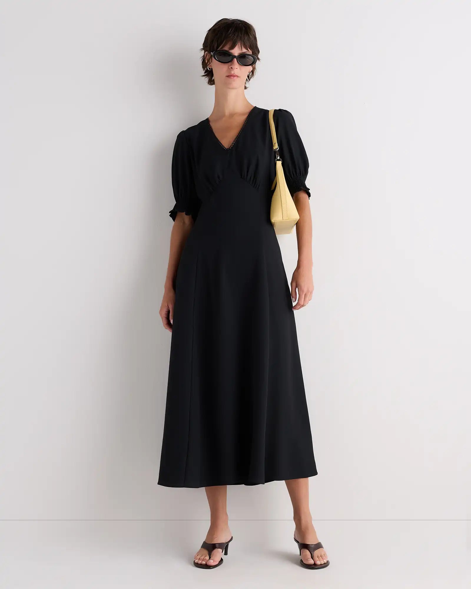 Matte Crepe Puff Sleeve Midi Dress