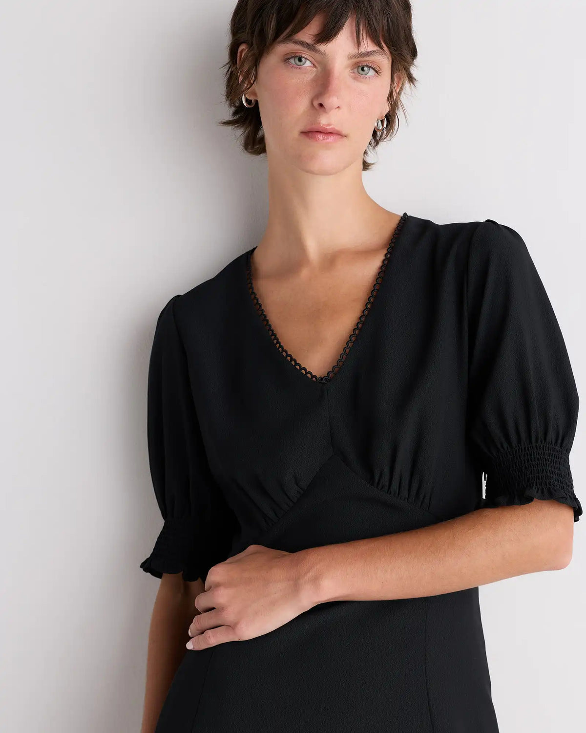 Matte Crepe Puff Sleeve Midi Dress