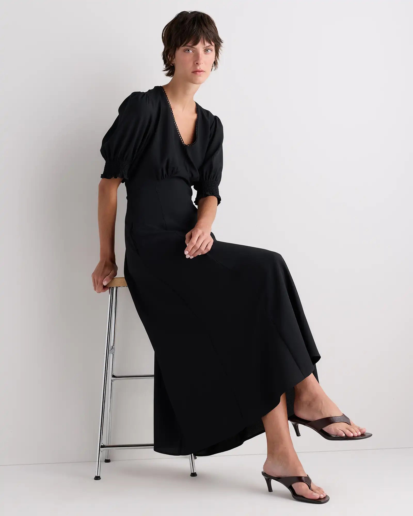 Matte Crepe Puff Sleeve Midi Dress