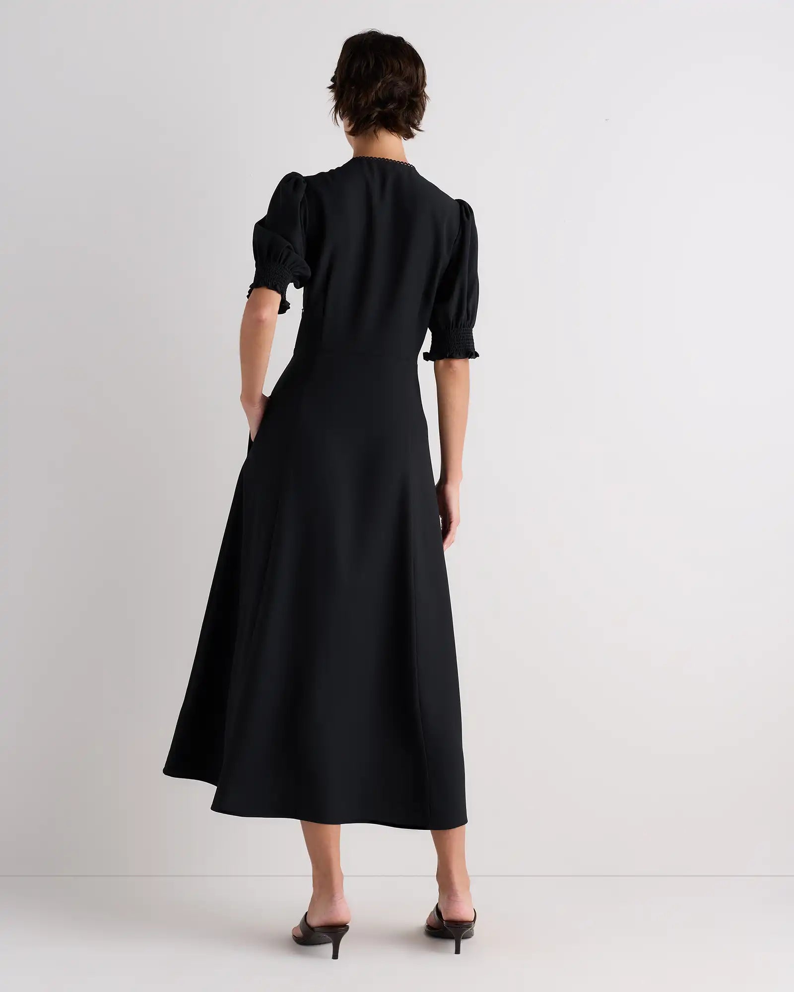 Matte Crepe Puff Sleeve Midi Dress