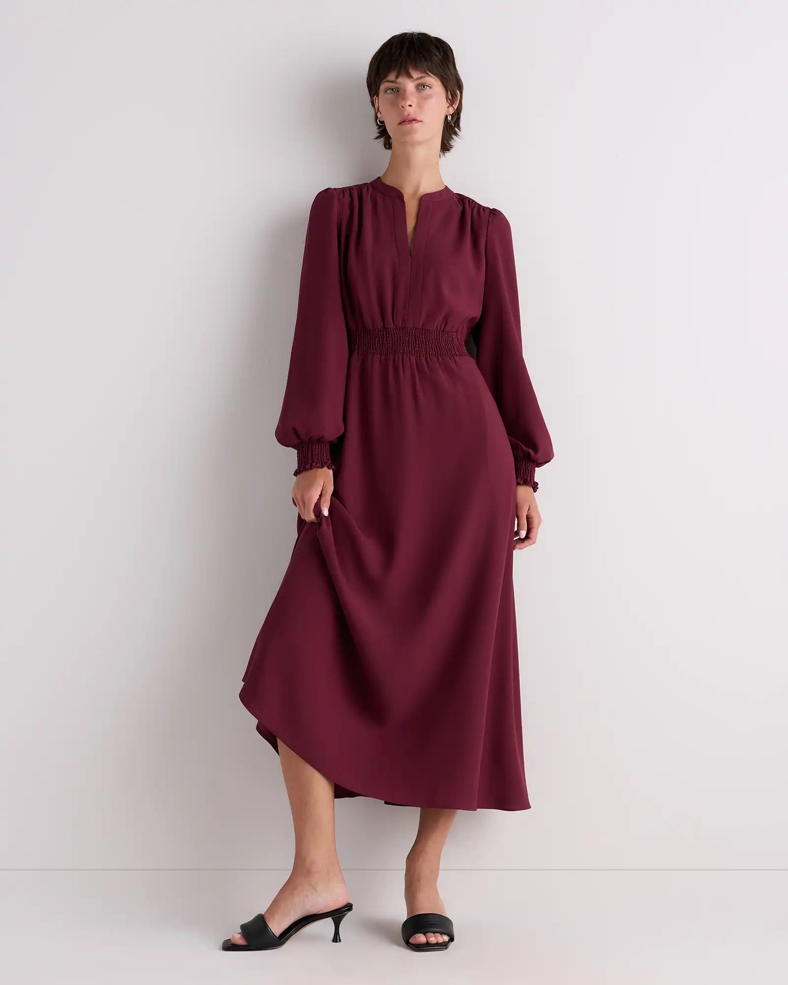 Matte Crepe Long Sleeve Midi Dress