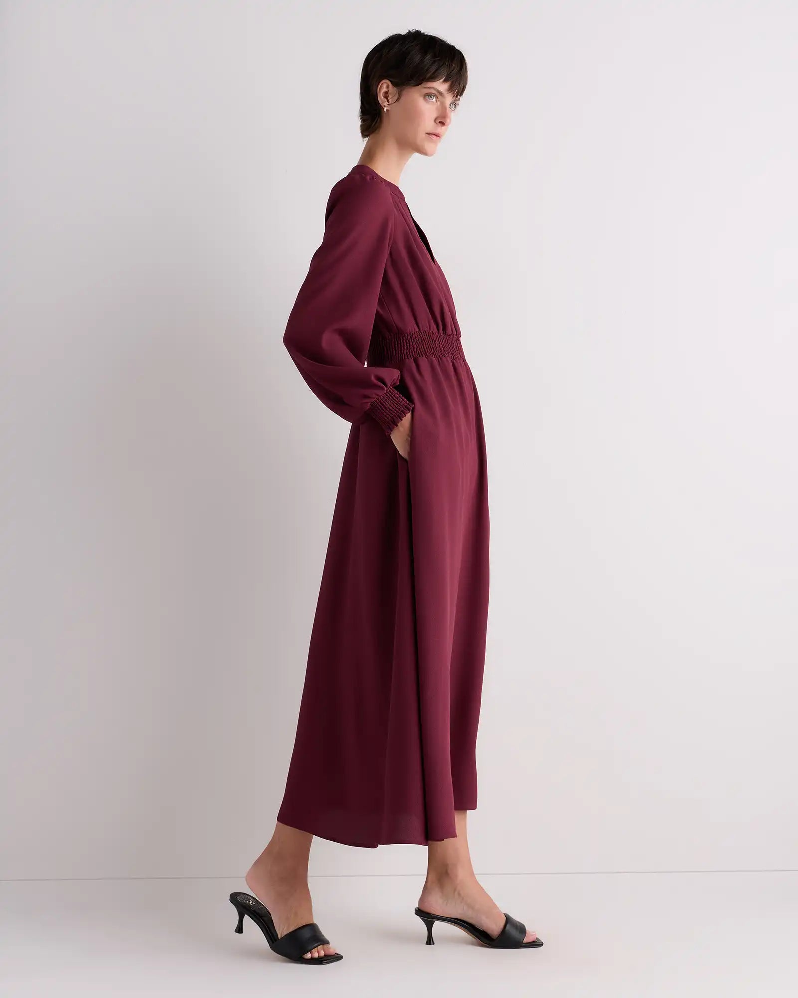 Matte Crepe Long Sleeve Midi Dress