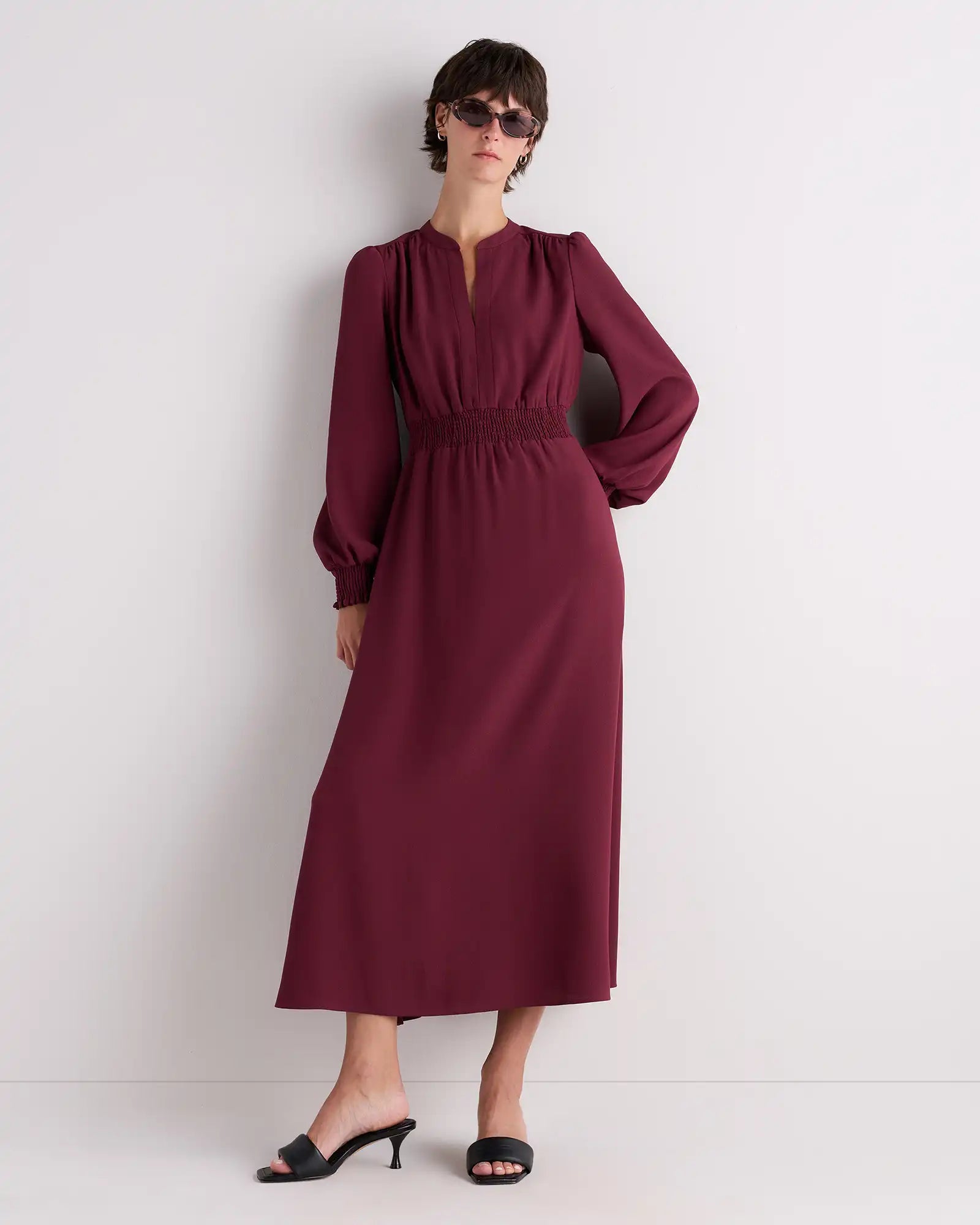 Matte Crepe Long Sleeve Midi Dress